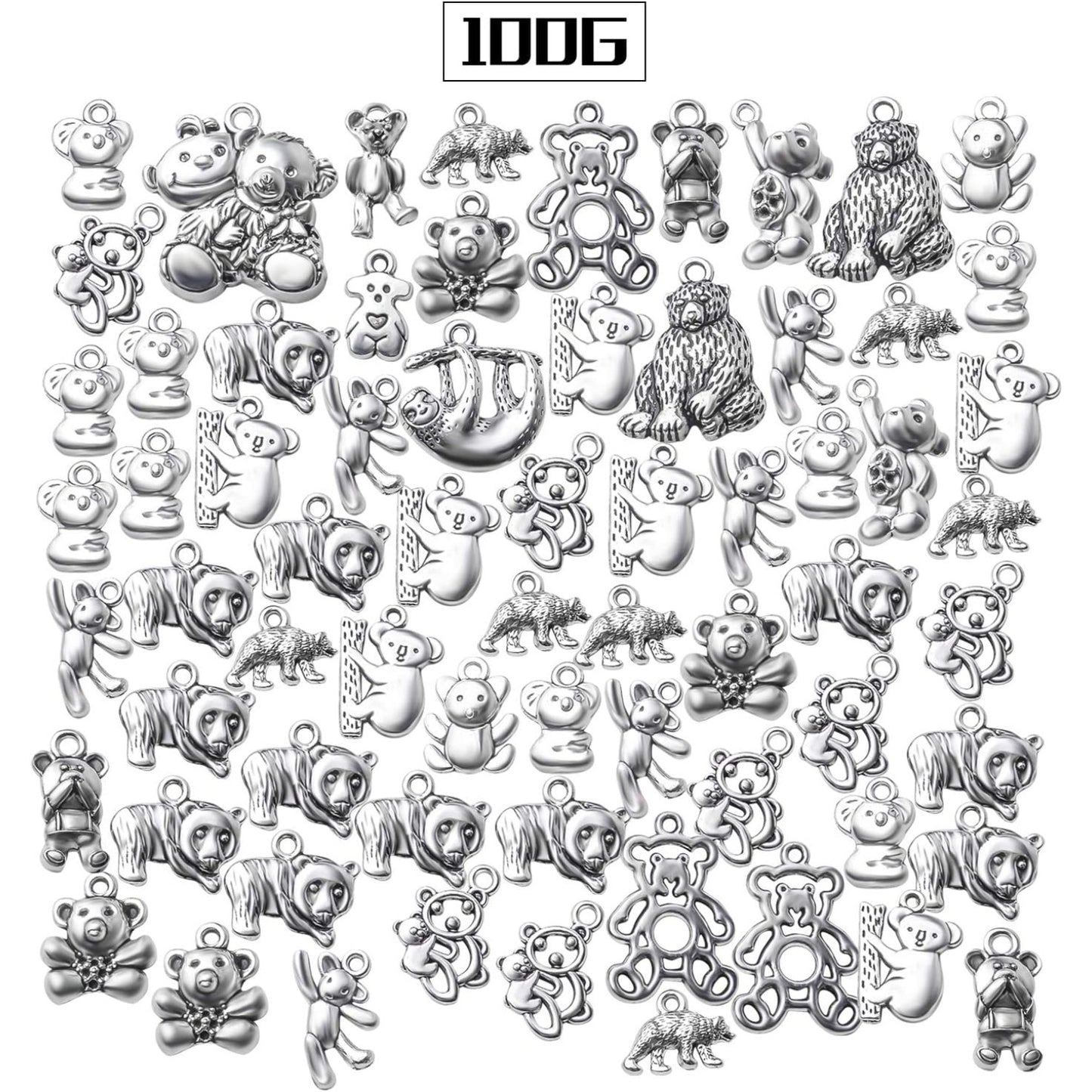 100g Antique Silver Bear Charms Alloy Animal Charms Teddy Bear Charm Pendants for DIY Bracelet Necklace Jewelry Findings Making Accessories