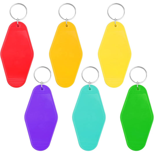 6pcs Rhombus Vintage Motel Keychains Plastic Hotel Sublimation Blank Keychains Heat Transfer Keychain Ornaments for DIY Luggage Tag Label Craft Making Christmas Decor, 6 Colors
