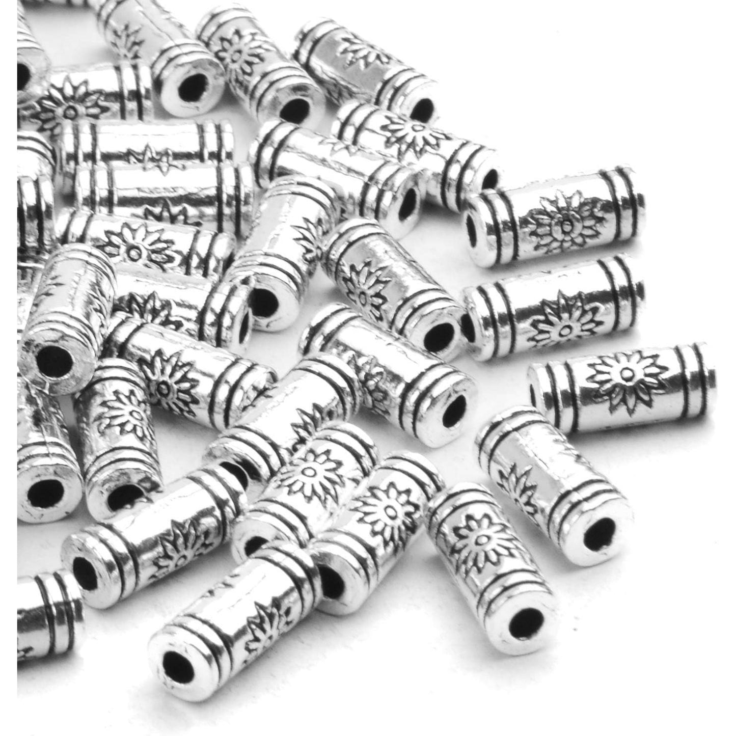 100pcs Column Spacer Beads Tibetan Silver Tube Beads for Bracelet Necklace Jewelry Making Crafts DIY,Size:10 * 4.5mm; Hole:2mm