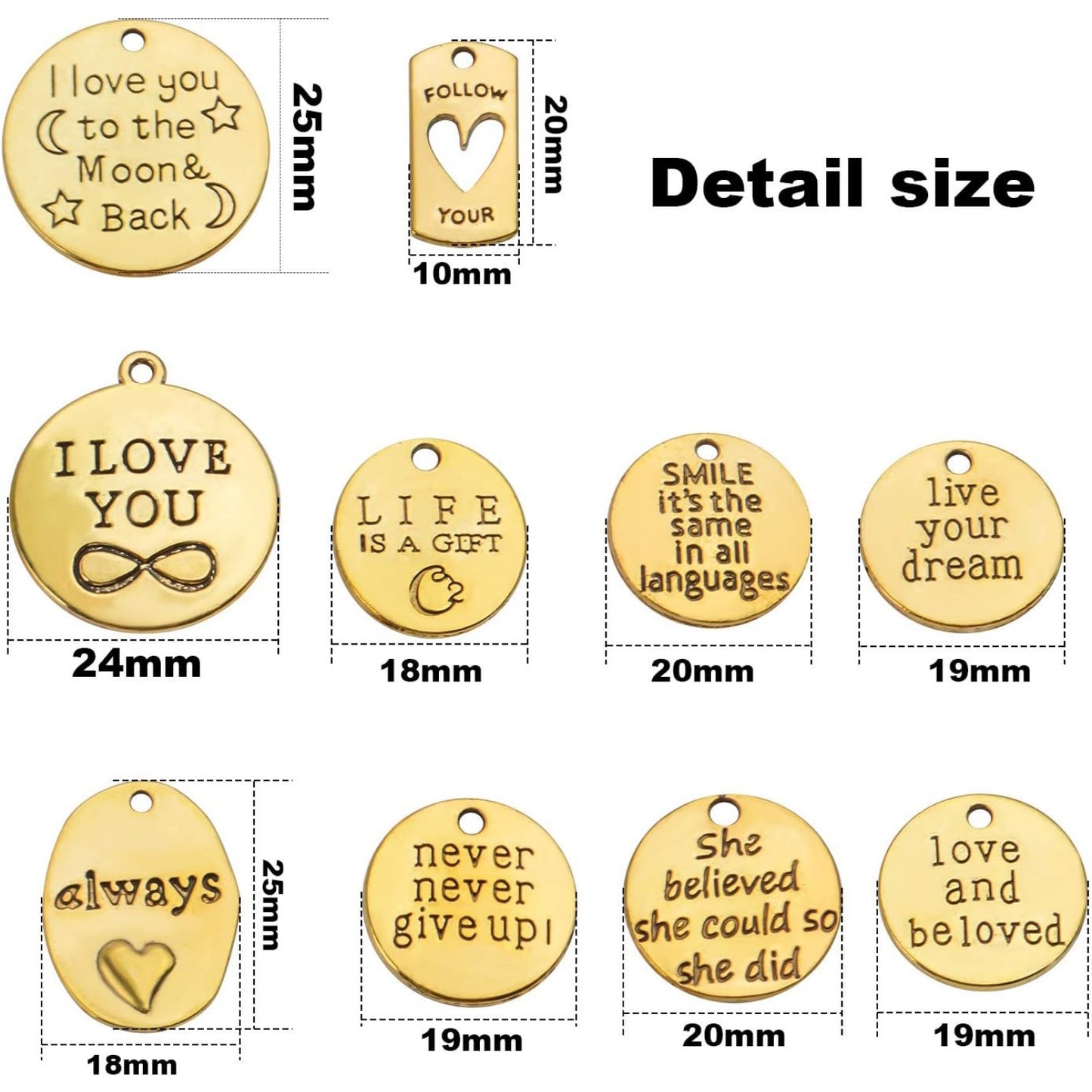 40pcs Inspiration Words Charms Craft Supplies Beads Charms Pendants for Crafting, Jewelry Findings Making Accessory For DIY Necklace Bracelet,Antique Gold