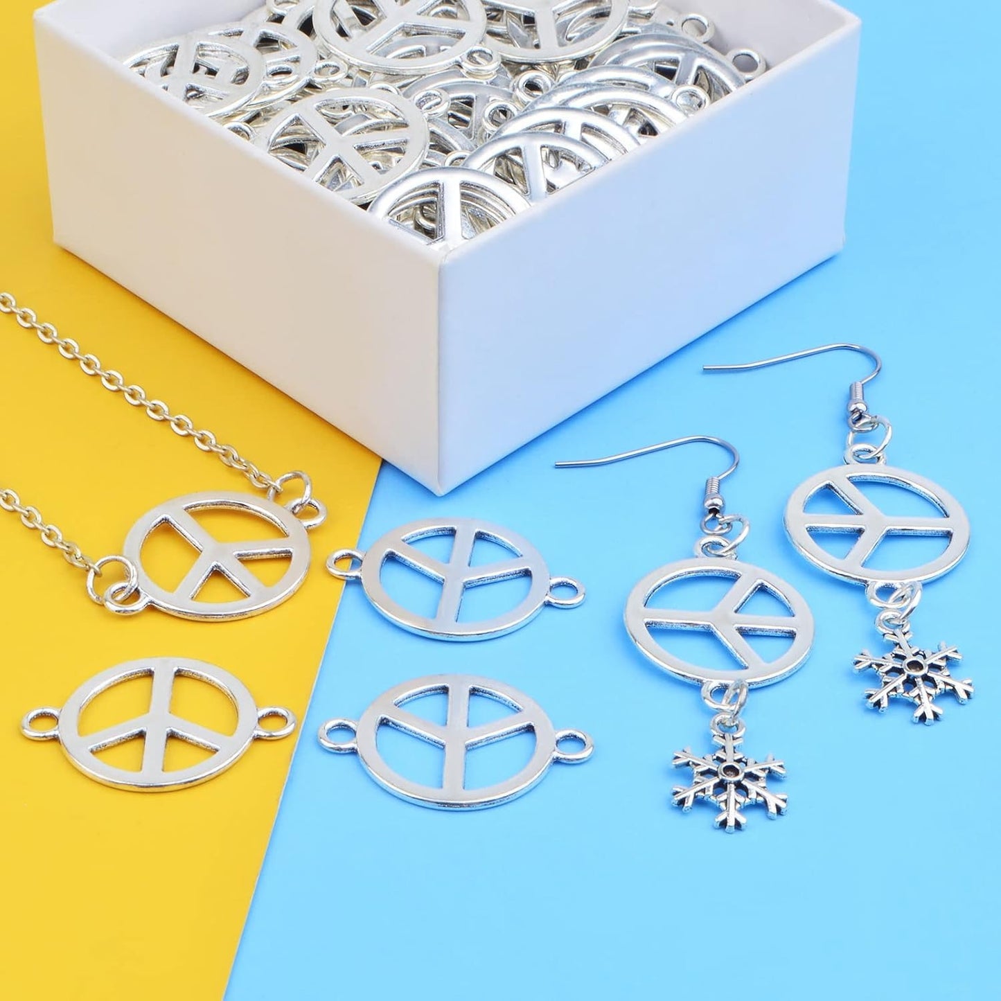 50 Pieces Antique Silver Peace Sign Charms Connectors Alloy Double-sided Peace Symbol Dangle Pendants Links for DIY Necklace Bracelet Jewelry Making Findings