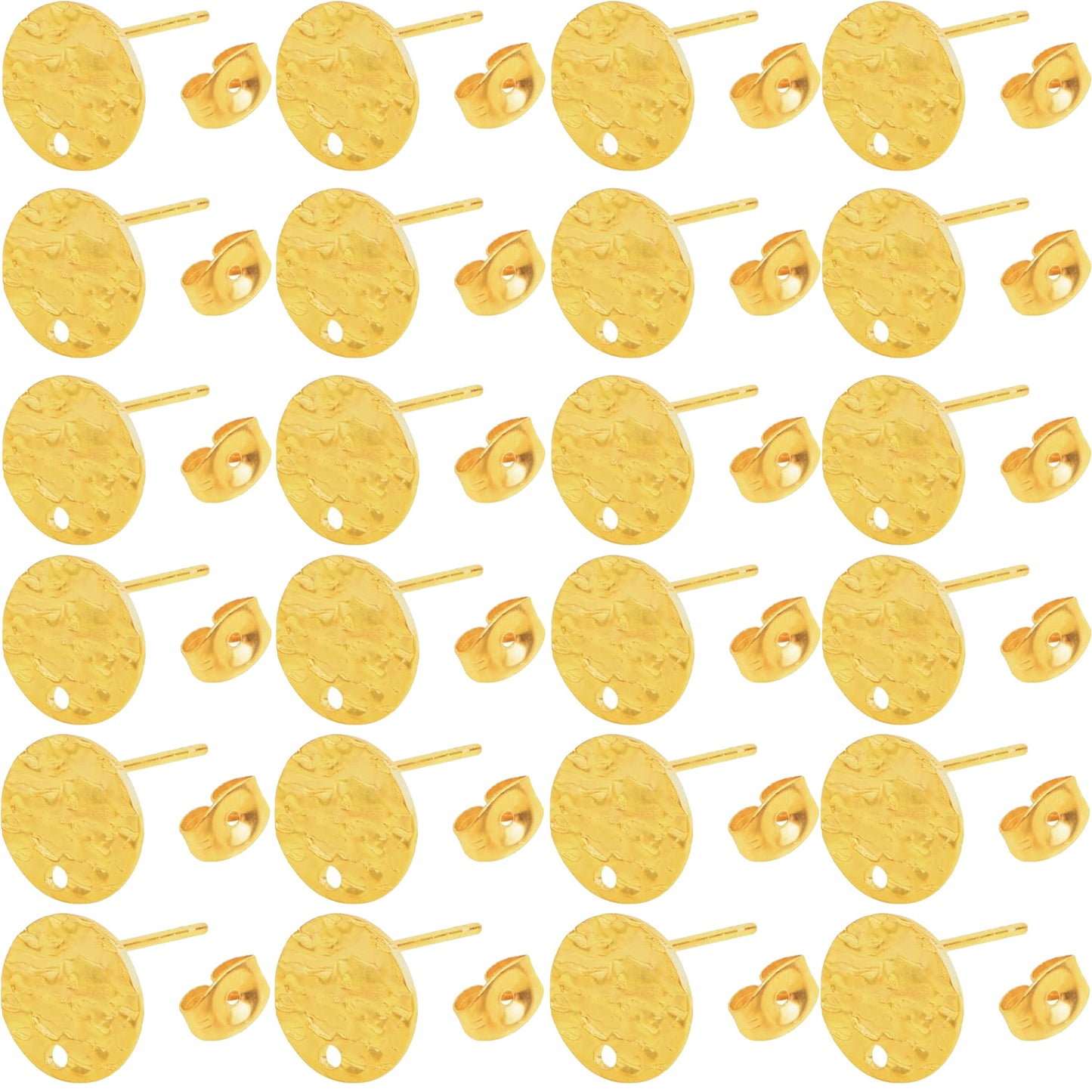 24pcs 3 Sizes Textured Blank Flat Round Stud Earring Findings Stainless Steel Earring Posts with Loop and 24pcs Butterfly Earring Backs for DIY Jewelry Making, 2 Colors