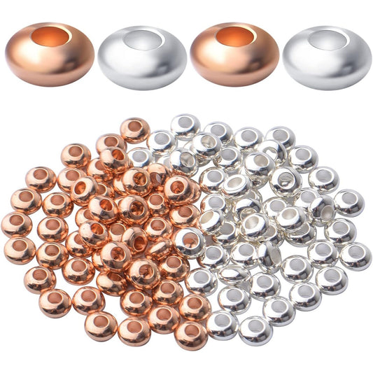 100pcs Round Spacers Beads Brass Rondelle Spacer Bead Loose Bead Spacers Charm Beads for DIY Jewelry Bracelet Necklace Crafts Making Accessory,Gold and Silver