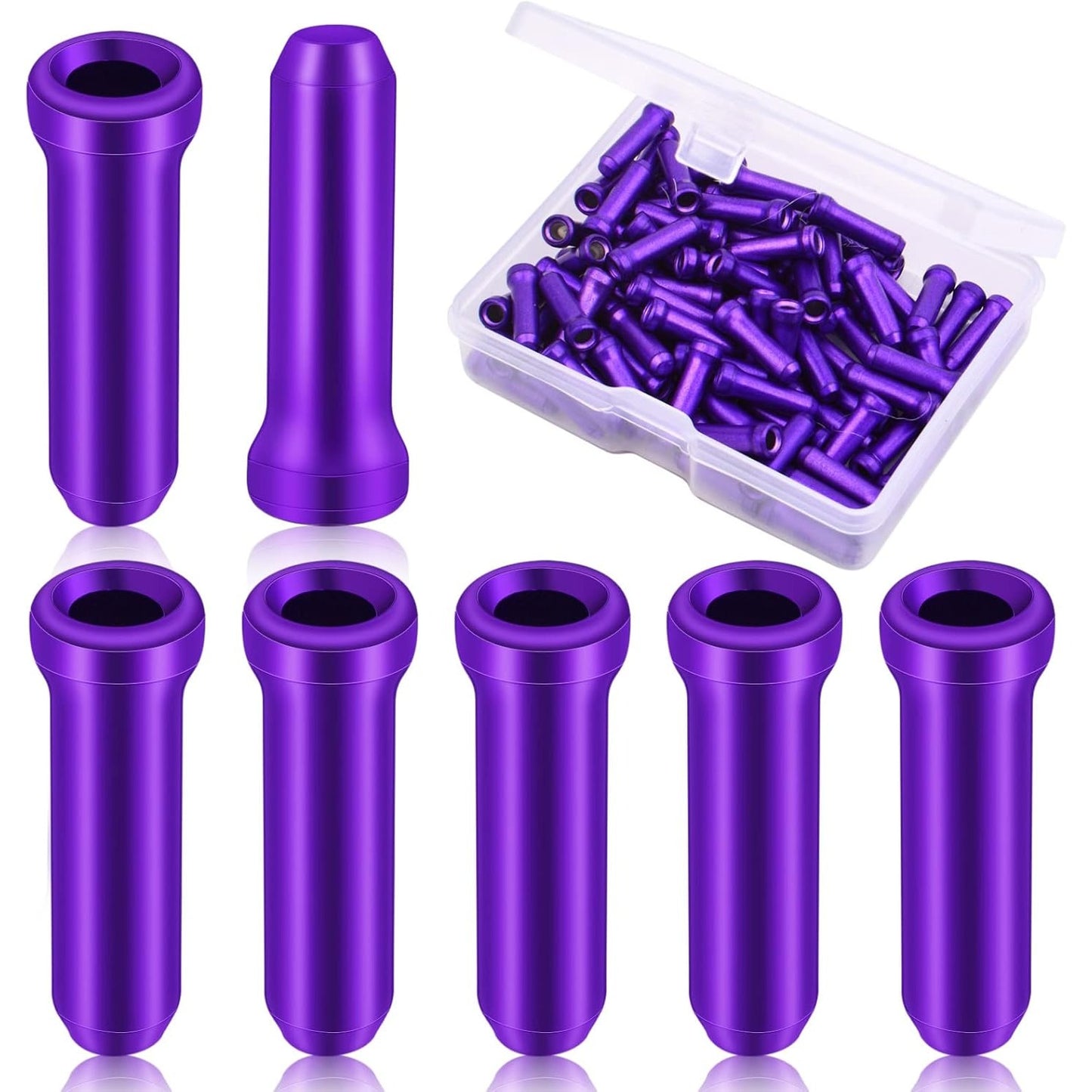 100pcs Aluminum Alloy Cable Ends Caps Cycling Cable Tips Crimps Bikes Brake End Covers Shifter Cable Ends with A Box for Road Bike and Mountain Bicycle, Purple