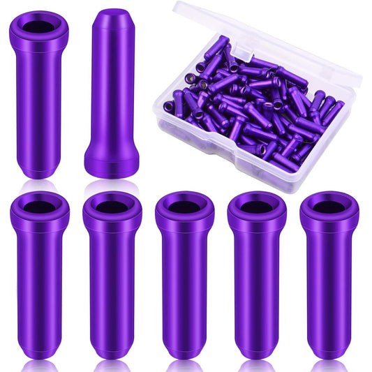 100pcs Aluminum Alloy Cable Ends Caps Cycling Cable Tips Crimps Bikes Brake End Covers Shifter Cable Ends with A Box for Road Bike and Mountain Bicycle, Purple