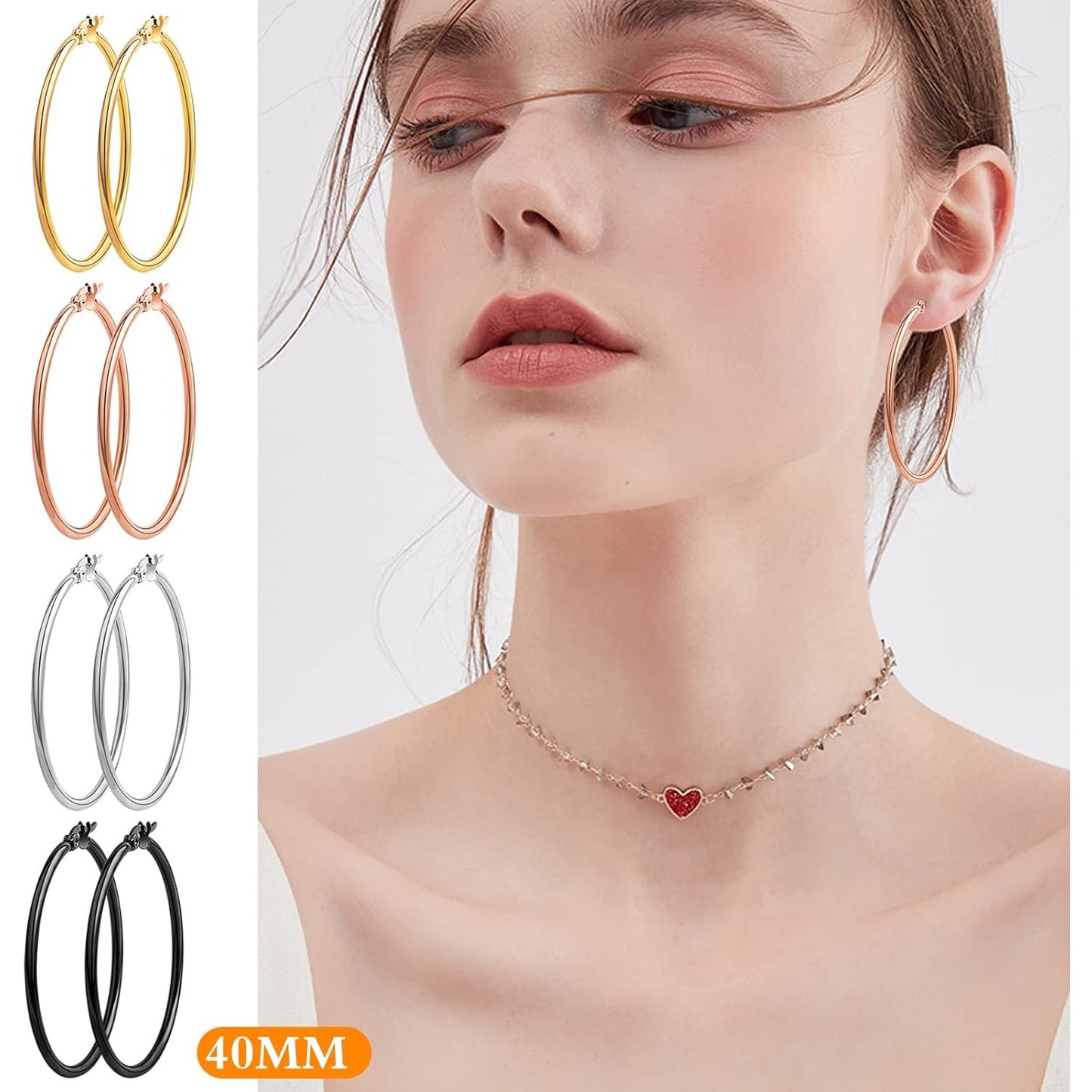 12 Pairs 3 Sizes 4 Colors Hypoallergenic Earring Hoops Findings Stainless Steel Hoops Earrings Set Big Open Beading Hoop Earrings for DIY Art Crafts Jewelry Making