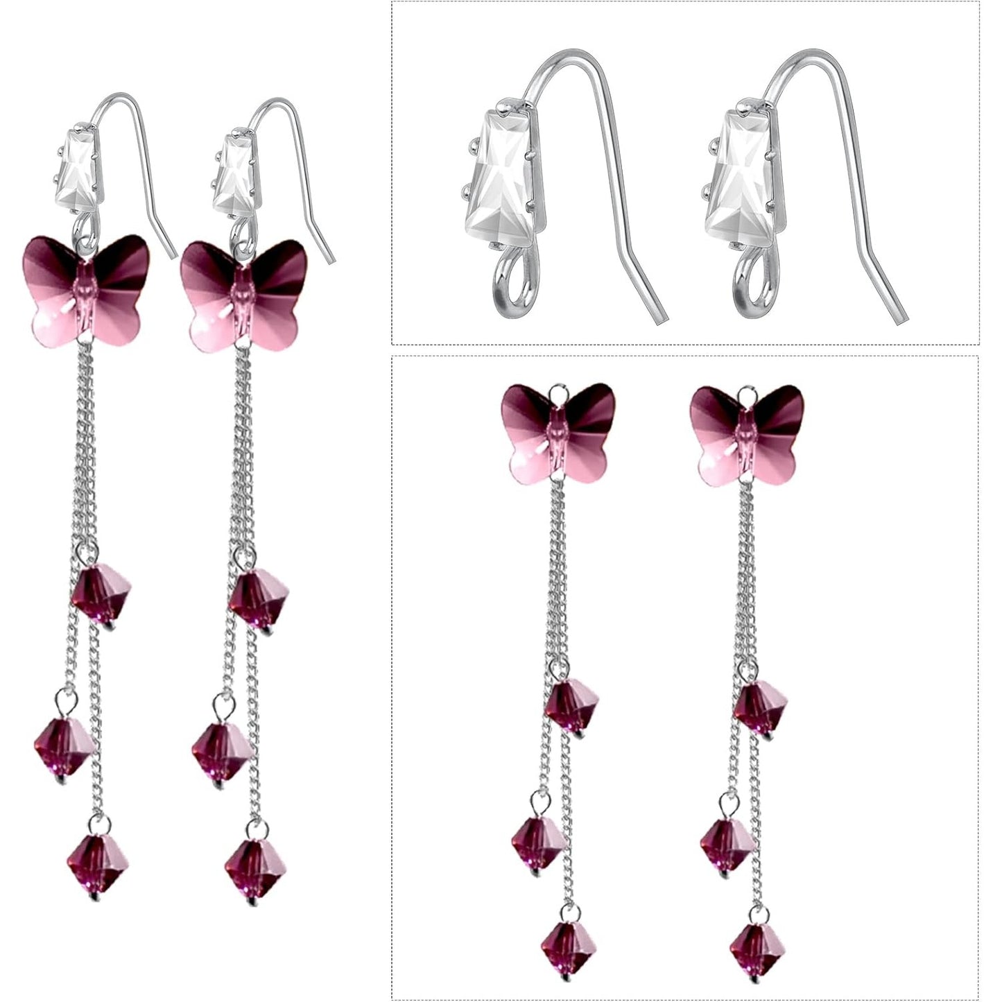 16pcs French Earring Hooks Ear Wire Hooks Hypo-allergenic Earring with Rhinestone Jewelry Earring Hook and A Box for Jewelry Making and DIY Earring Making