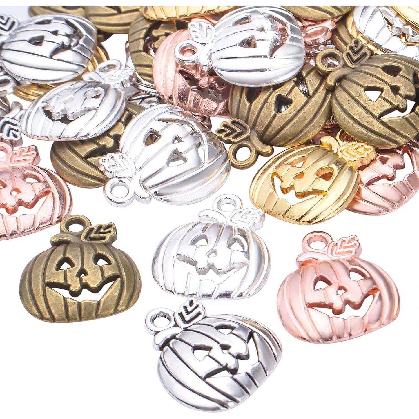 60pcs 5 Colors Pumpkin Charm Pendants Alloy Halloween Pumpkin Lantern Charms Craft Supplies for DIY Necklace Bracelet Earrings Jewelry Making Accessory, 18.4 mm x 15.8 mm