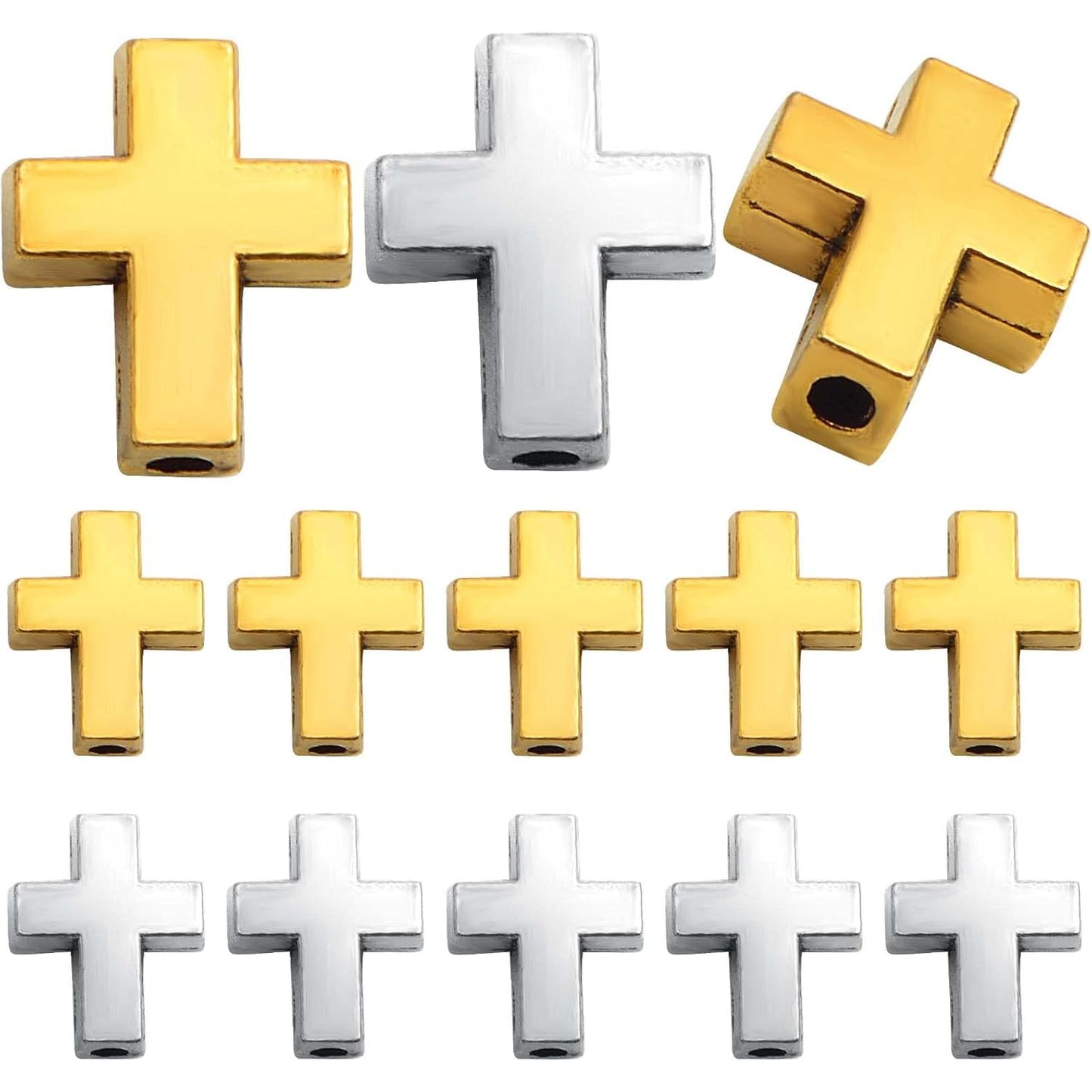 40pcs Mini Cross Shape Spacer Bead Antique Alloy Cross Crucifix Beads European Large Hole Loose Bead with A Box for DIY Jewelry Bracelet Jewelry Making Supplies, 2 Colors