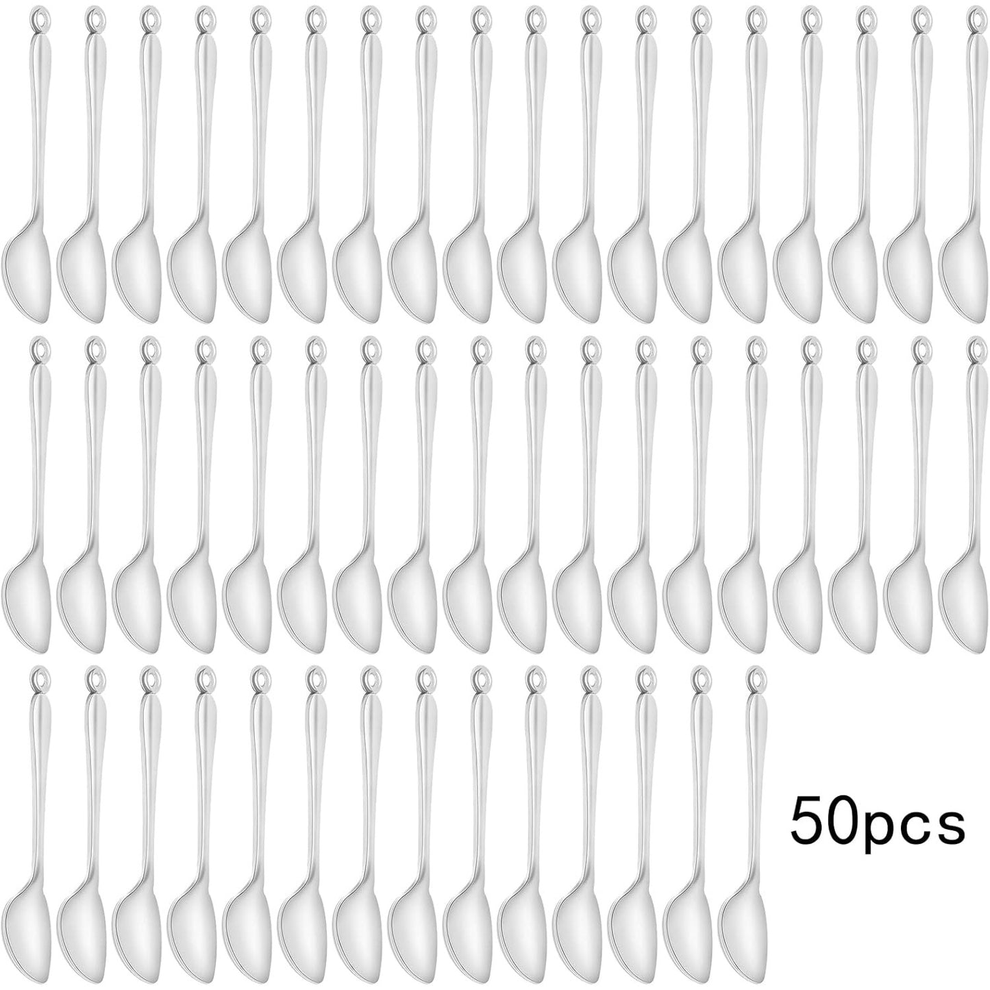 50pcs Antique Silver Spoon Pendant Charms Mini Alloy Kitchen Tableware Charms Micro Scoops Spoon Pendants Jewelry Findings for Necklace Bracelet Keychains Home Kitchen Supplies