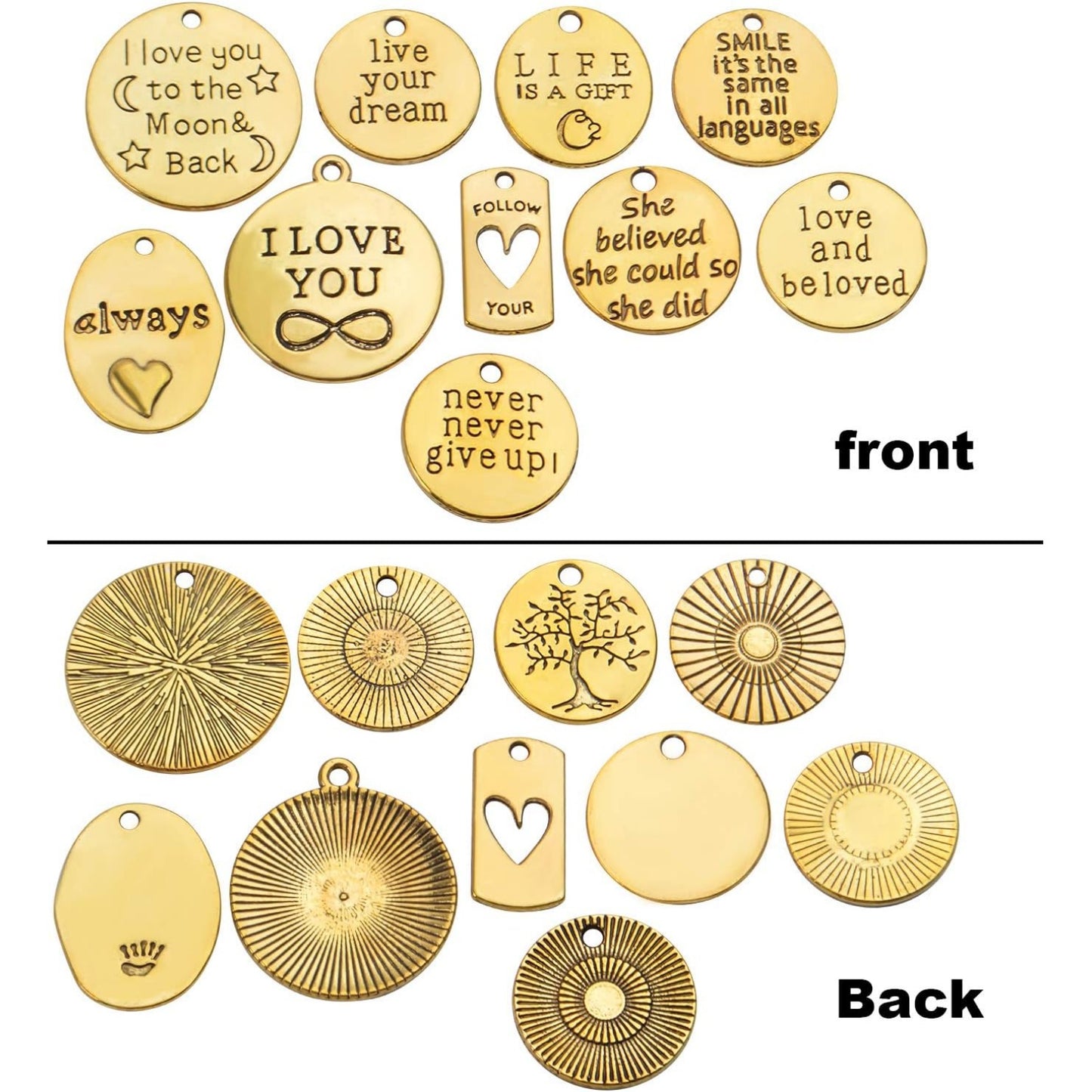 40pcs Inspiration Words Charms Craft Supplies Beads Charms Pendants for Crafting, Jewelry Findings Making Accessory For DIY Necklace Bracelet,Antique Gold