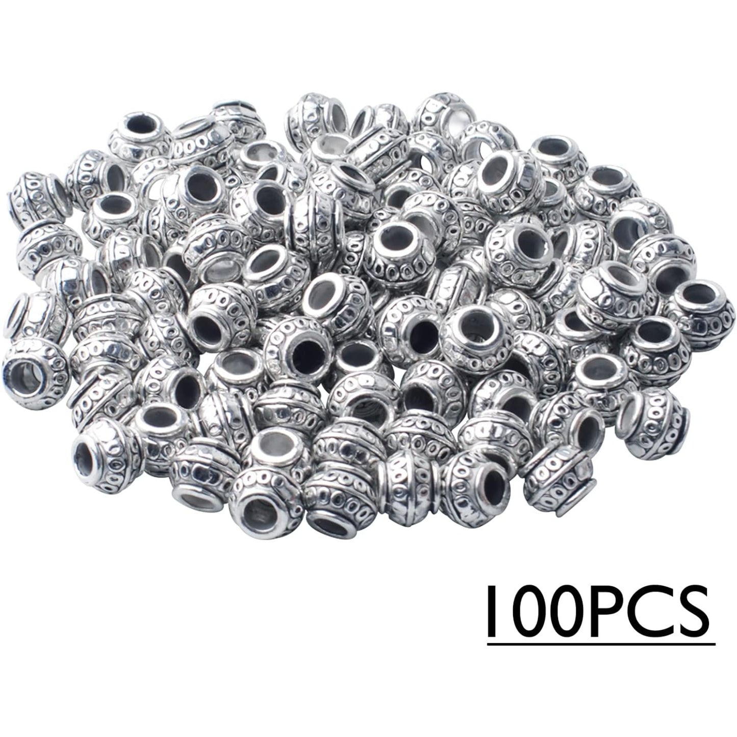 100pcs 8mm Tibetan Antique Silver Large Hole Spacers Beads Alloy Bicone Bead Spacers Round Loose Spacers Jewelry Bead Charms for DIY Jewelry Crafts Making Supplies, Hole:3.8mm
