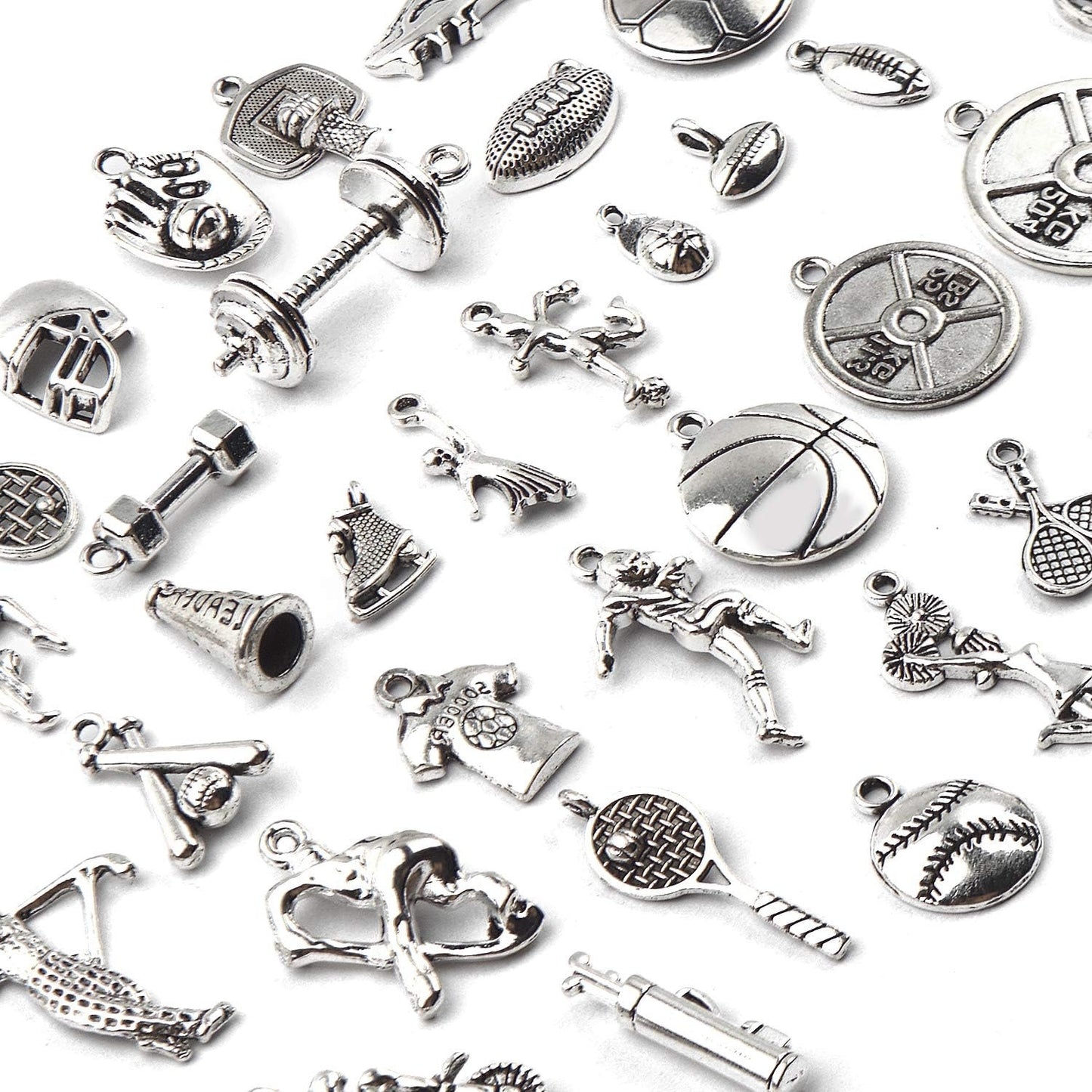 Ball Sports Charms, 40pcs Mixed Alloy Sport Theme Baseball Football Bat Glove Craft Charms Pendants Jewelry Findings for DIY Necklace Earrings Bracelet