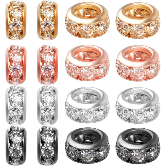 40pcs 4 Colors Crystal Rhinestone European Beads Large Hole Rondelle Spacer Beads Loose Beads for European Bracelet Snake Chain Jewelry Making Findings, 10 mm x 5 mm, Hole: 6 mm