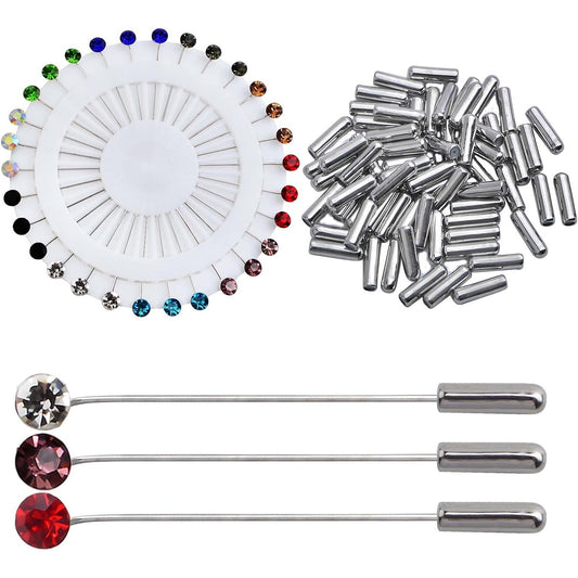 30pcs Muslim Brooch Safety Scarf Pin Hijab Pins Colorful Crystal Stick Tailor Sewing Snag-Free Pins Brooch with 30pcs Safety Caps for Women Jeweley Shawls Wedding Decoration