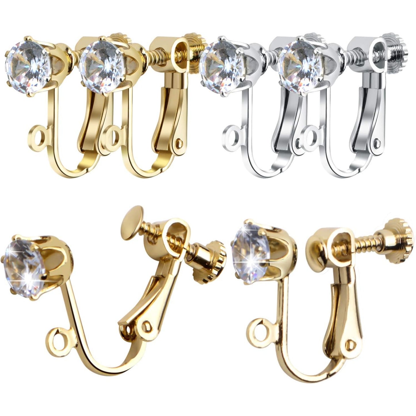 12pcs Clip on Earrings Converters Non-Pierced Crystal Earring Clips with Adjustable Screw for Jewelry Making,Gold and Silver
