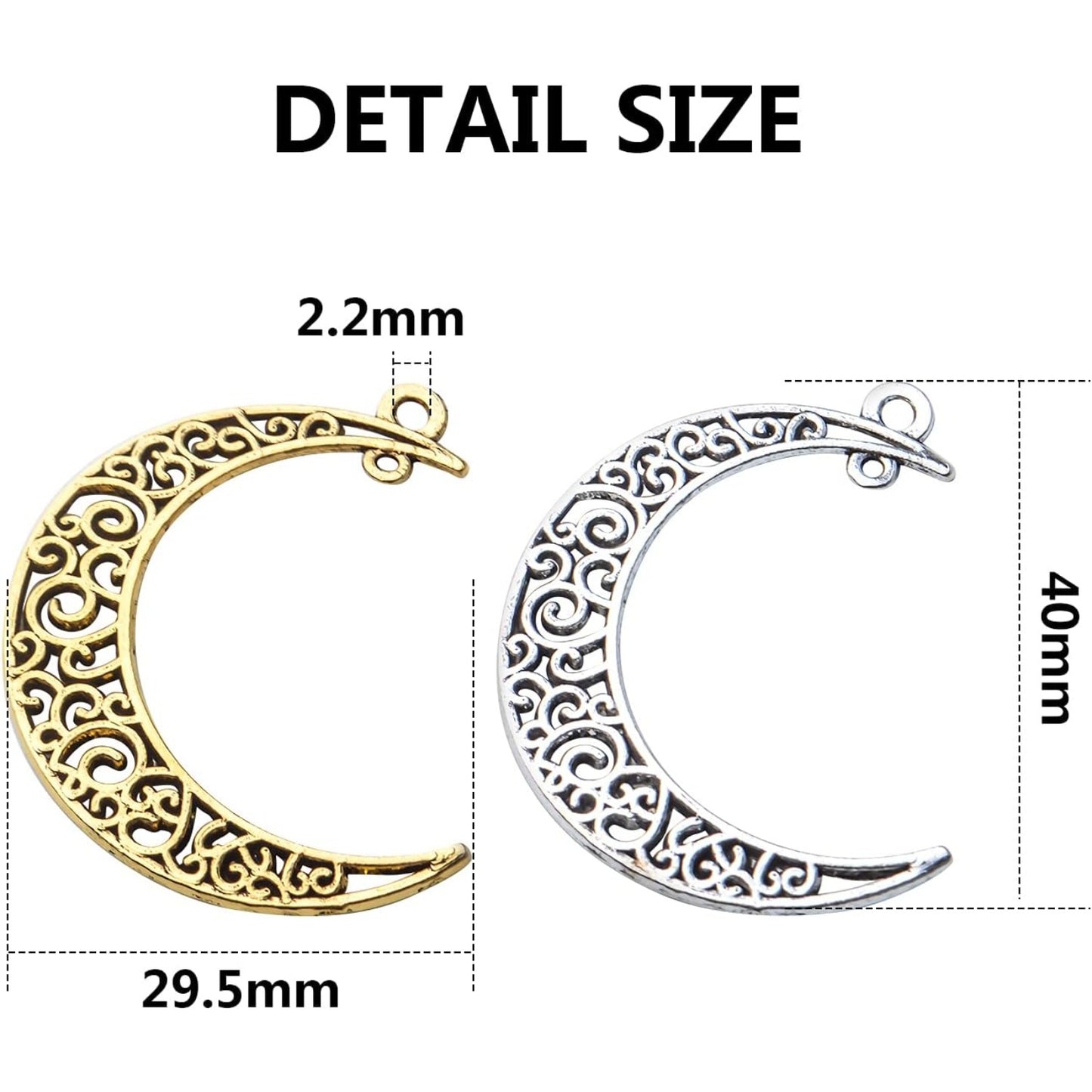 40pcs Hollow Moon Charms Crescent Moon Pendants Celestial Charms Crafts Supplies for DIY Bracelet Necklace Jewelry Making Accessory