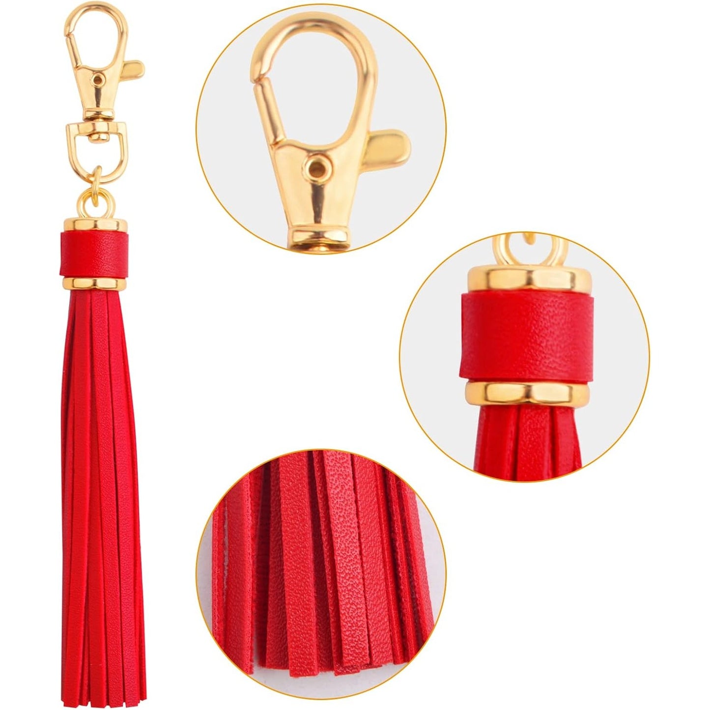 6pcs Colorful PU Leather Tassel KeyChains With Swivel Lobster Clasp Metal Tassel Key Chains Charm Handmade Accessories for Women Handbag Purse Phone Car Jewelry Making