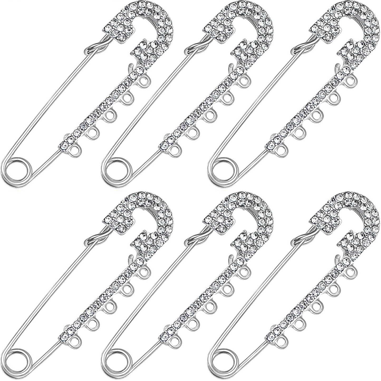 6pcs Rhinestone Safety Pins Brooches Shiny Sweater Shawl Clips Crystal Brooch Pins Accessories,2 Colors