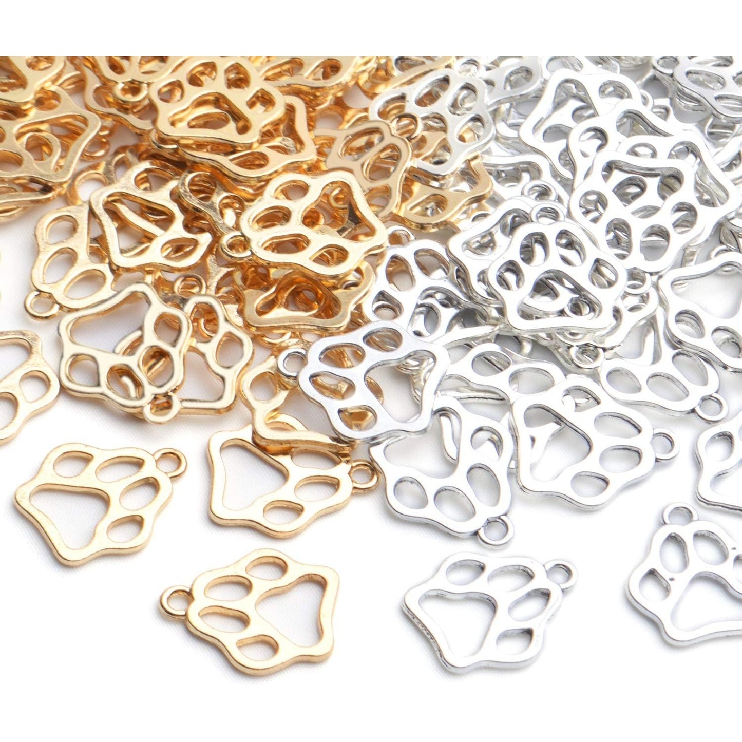 Animal Paw Charms, 100pcs Print Pendant for Dog Bear Cat Jewelry Making, Bracelet Necklace DIY Crafts