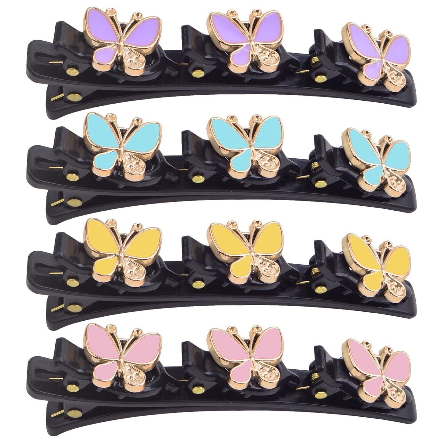 8pcs Butterfly Shape Braided Hair Clips with 3 Small Clips on Top Double Layer Rsvelte Hair Clip Barrettes with Butterfly for Women Girls Hair Sectioning Styling, 4 Colors