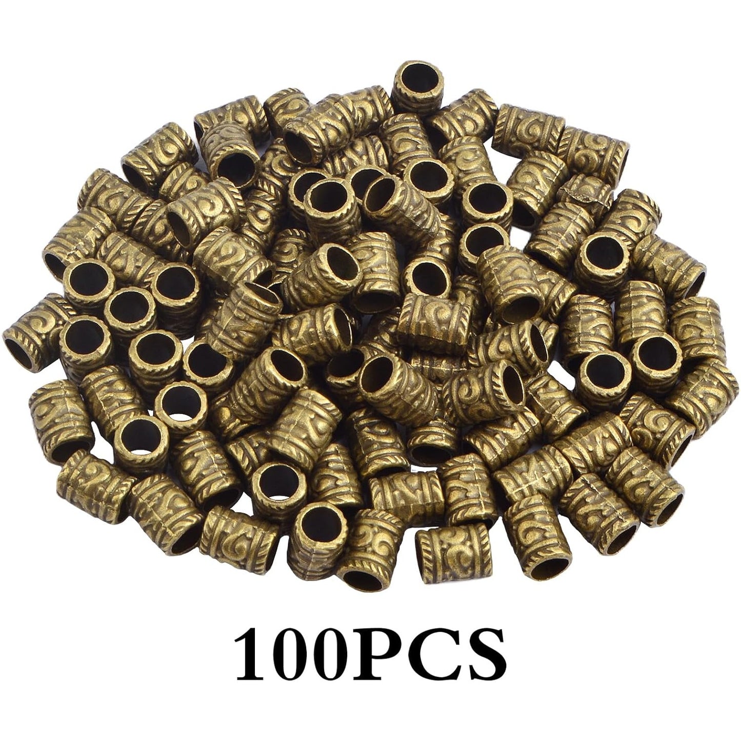 100pcs Tibetan Antique Bronze Large Hole Spacer Beads Vintage Alloy Column Tube Loose Bead Filigree Barrel Charm Beads Accessories for European Bracelet Jewelry Craft Projects, Hole: 5 mm