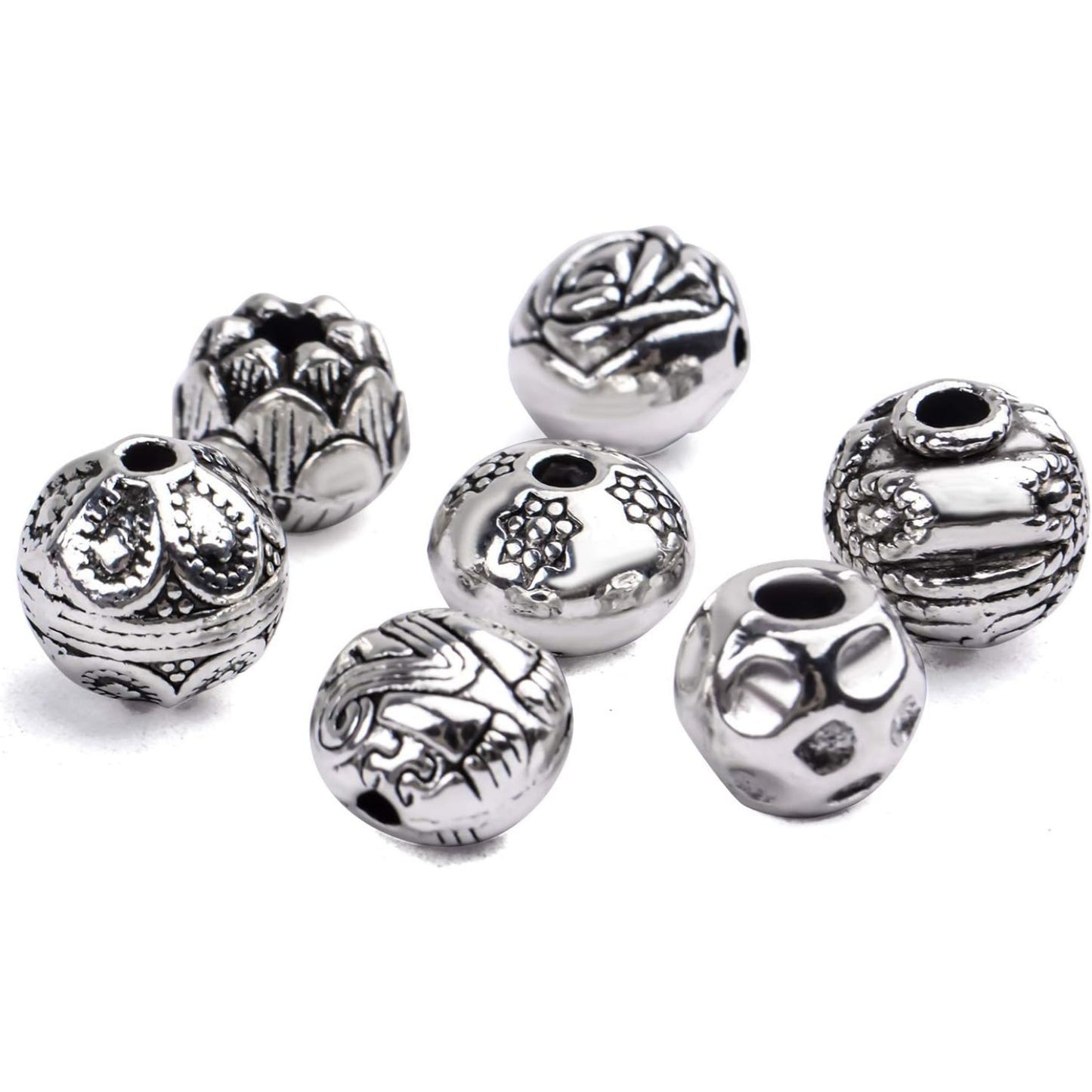 100g (About 40-60pcs) Antique Silver Spacer Beads Small Round Tibetan Loose Beads for Bracelet Necklace Jewelry Making,8-12mm