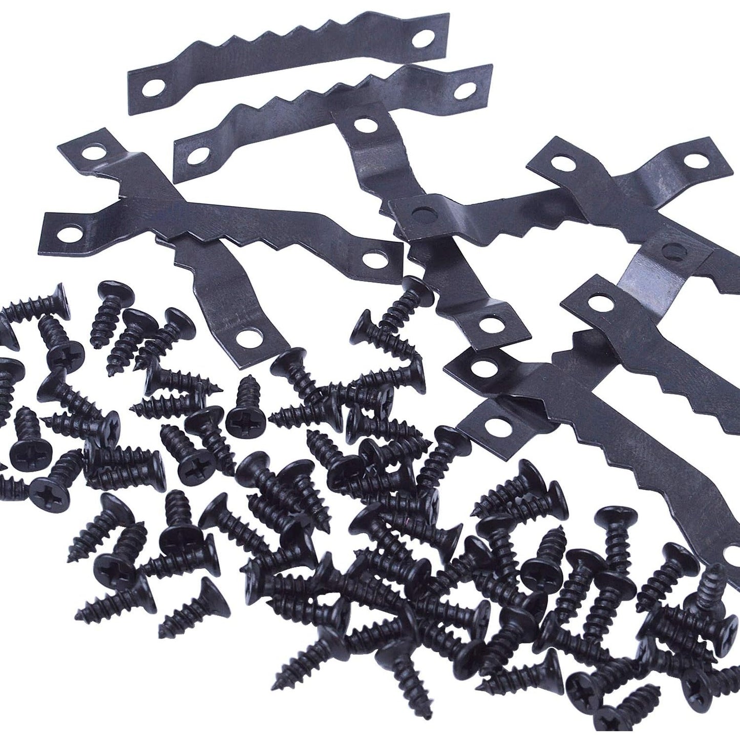 100pcs Sawtooth Picture Photo Frame Mount Hanging Hangers Double Hole with 200pcs Screws,Black