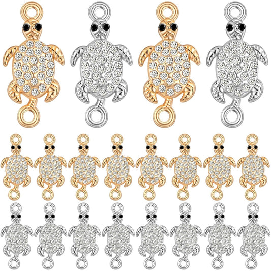 20pcs Tibetan Sea Turtle Charms Connectors Animal Turtle Tortoise Shape Dangle Pendants with Rhinestone for DIY Necklace Bracelet Jewelry Making Decoration, 2 Colors