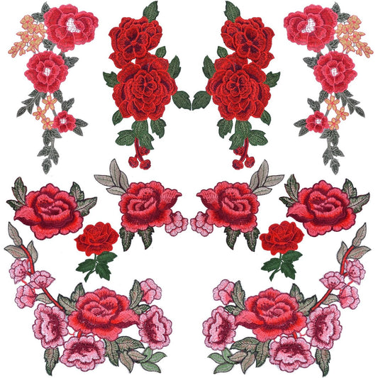 12 Pieces 6 Pairs Embroidered Patches Various Rose Flower Sew on Patch for DIY Art Craft,Clothings,Jeans