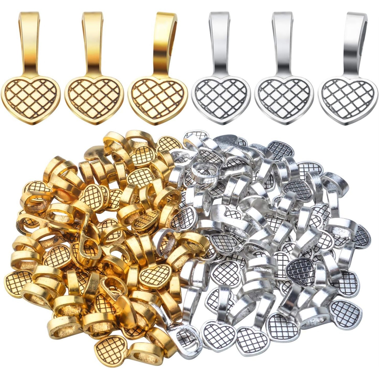 100pcs Alloy Heart Bails Pendants Glue on Heart Shape Bails Jewelry Bails Earring Charms Pendants for DIY Earrings Glass Tiles Jewelry Making Crafting, 19×9×8.5mm