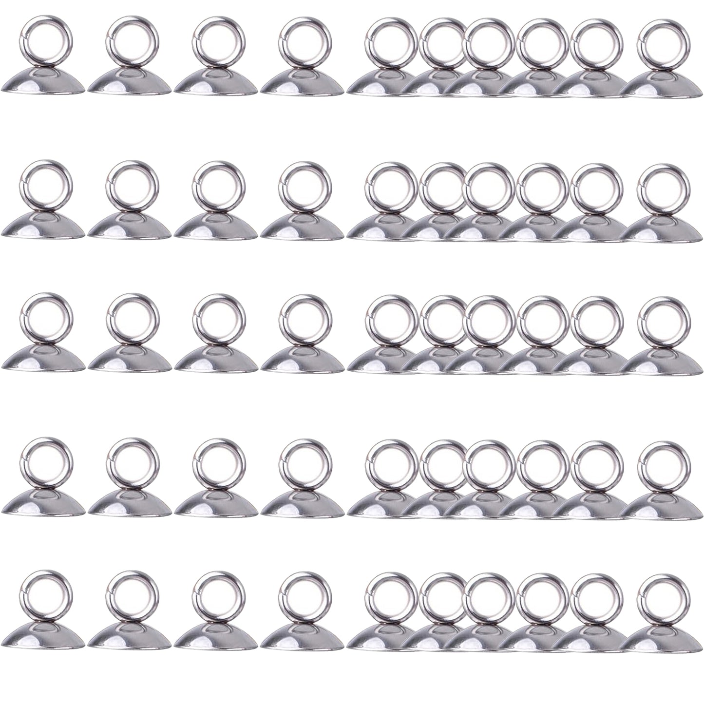 50pcs 5 Sizes Bead Cap Pendant Bails Stainless Steel Round Bails Caps Bead Caps with Loop Dangle Charm Bead Connectors for Jewelry Necklace Bracelet Making