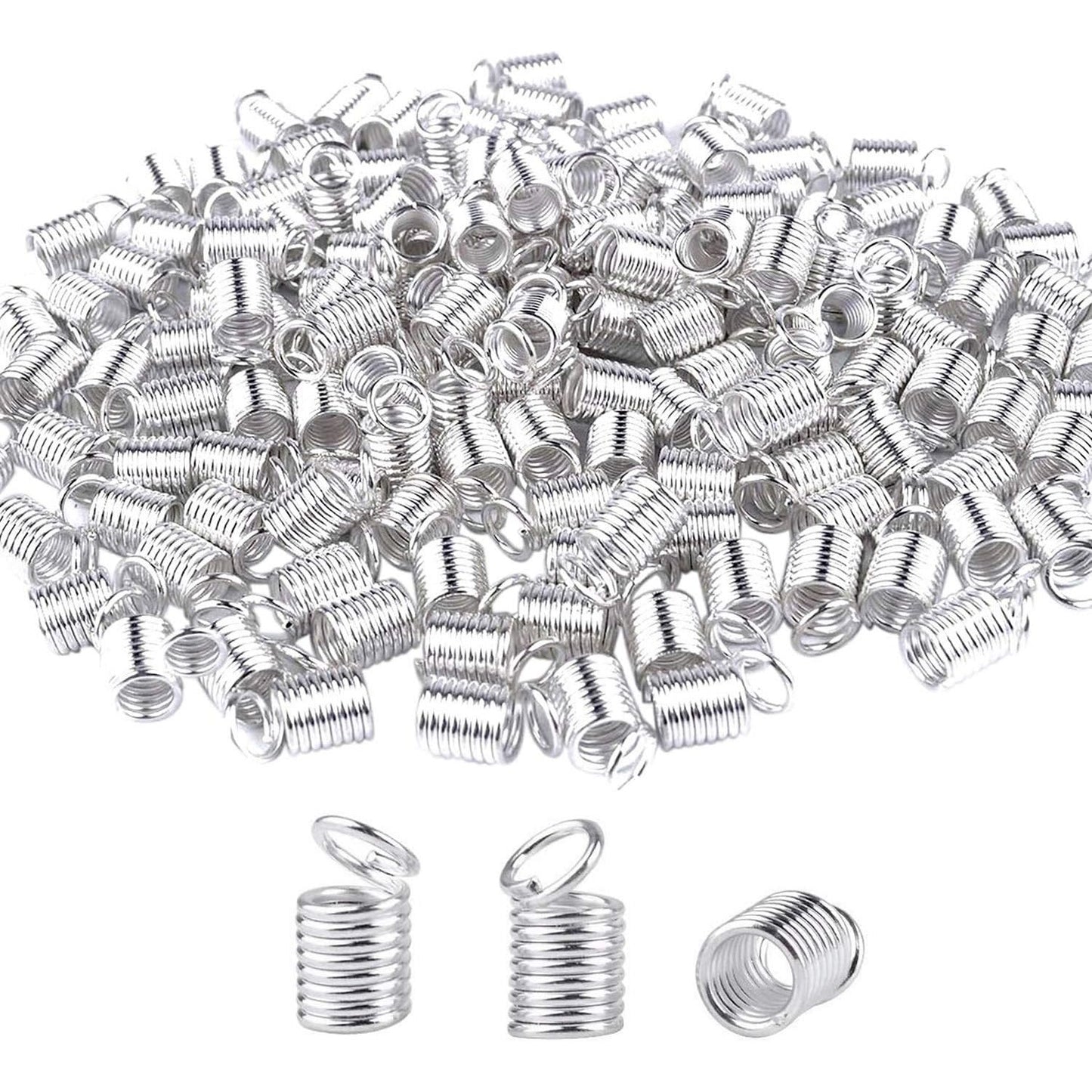 150pcs Antiqued Brass Silver Crimp Fasteners Leather Cord Ends Caps Necklace Clasp Jewelry Parts 9x5mm