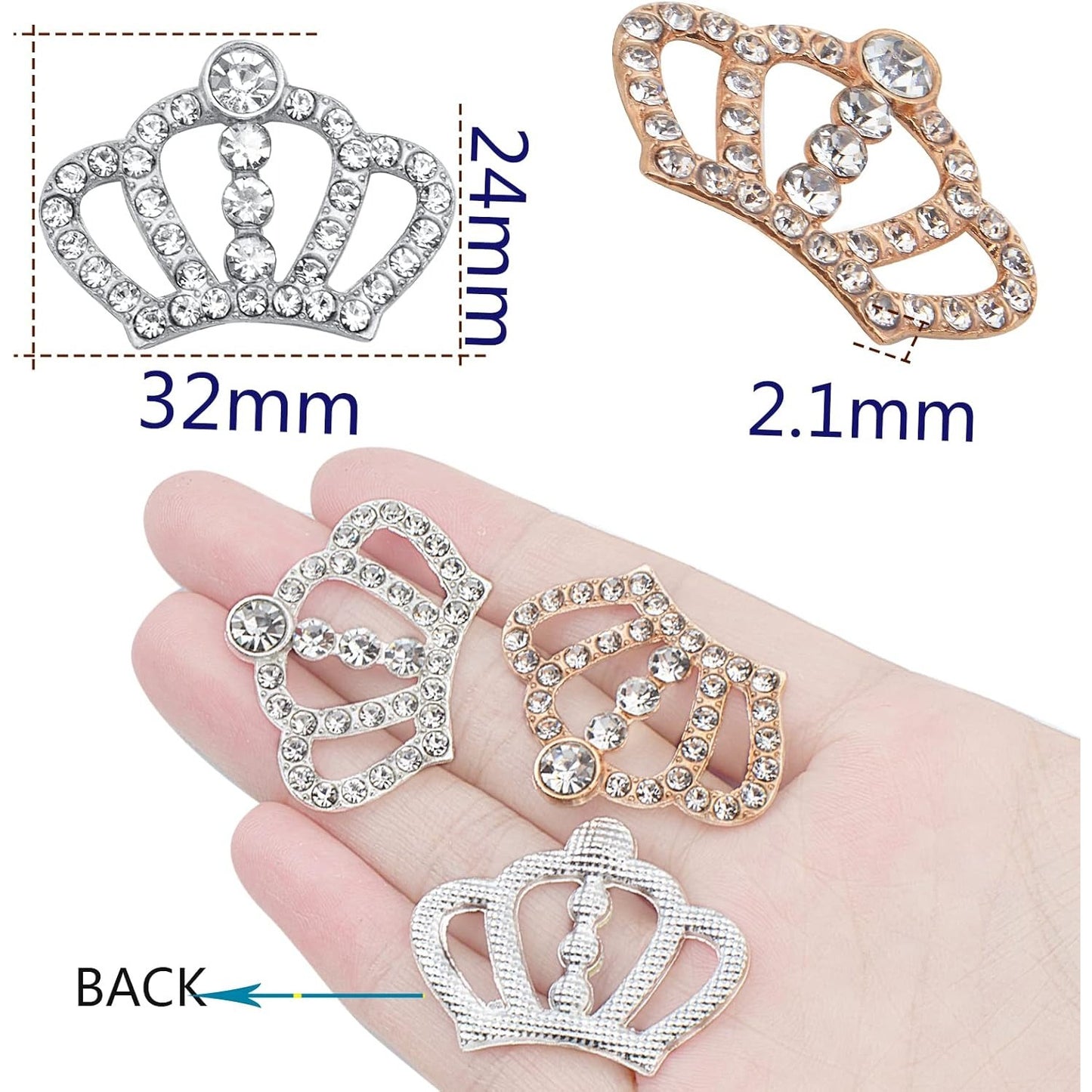 20pcs Rhinestone Crown Charms Alloy Queen Crown Diamond Embellishment Pendants Hair Accessories for DIY Bracelet Jewelry Making Wedding Decoration, Golden and Silver