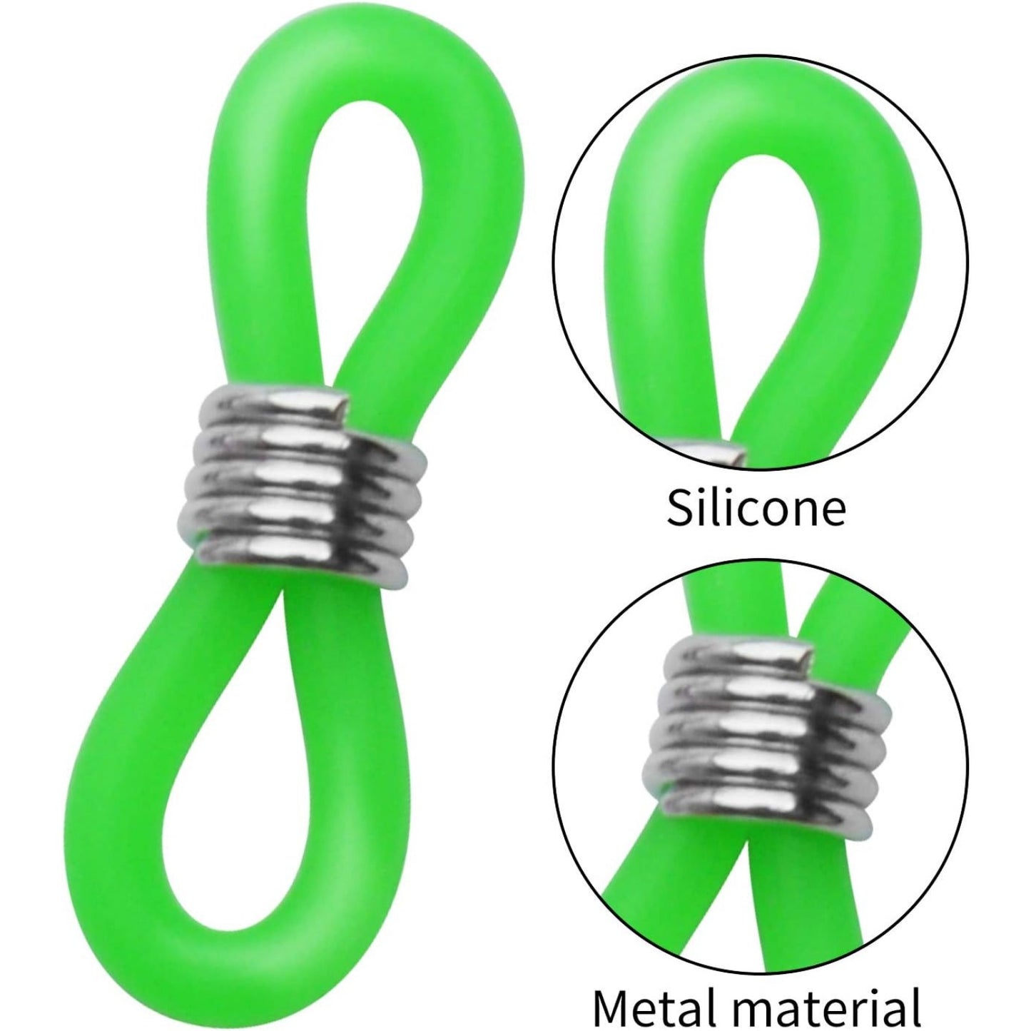 Eyeglass Chain,50pcs 20x5mm Ends Adjustable Silicone Glasses Retainer Connectors Anti-Slip Eyeglass Ends Safety Glasses Holder Loop Ends for Adults Children Spectacle Reading Eyeglass,10 Colors