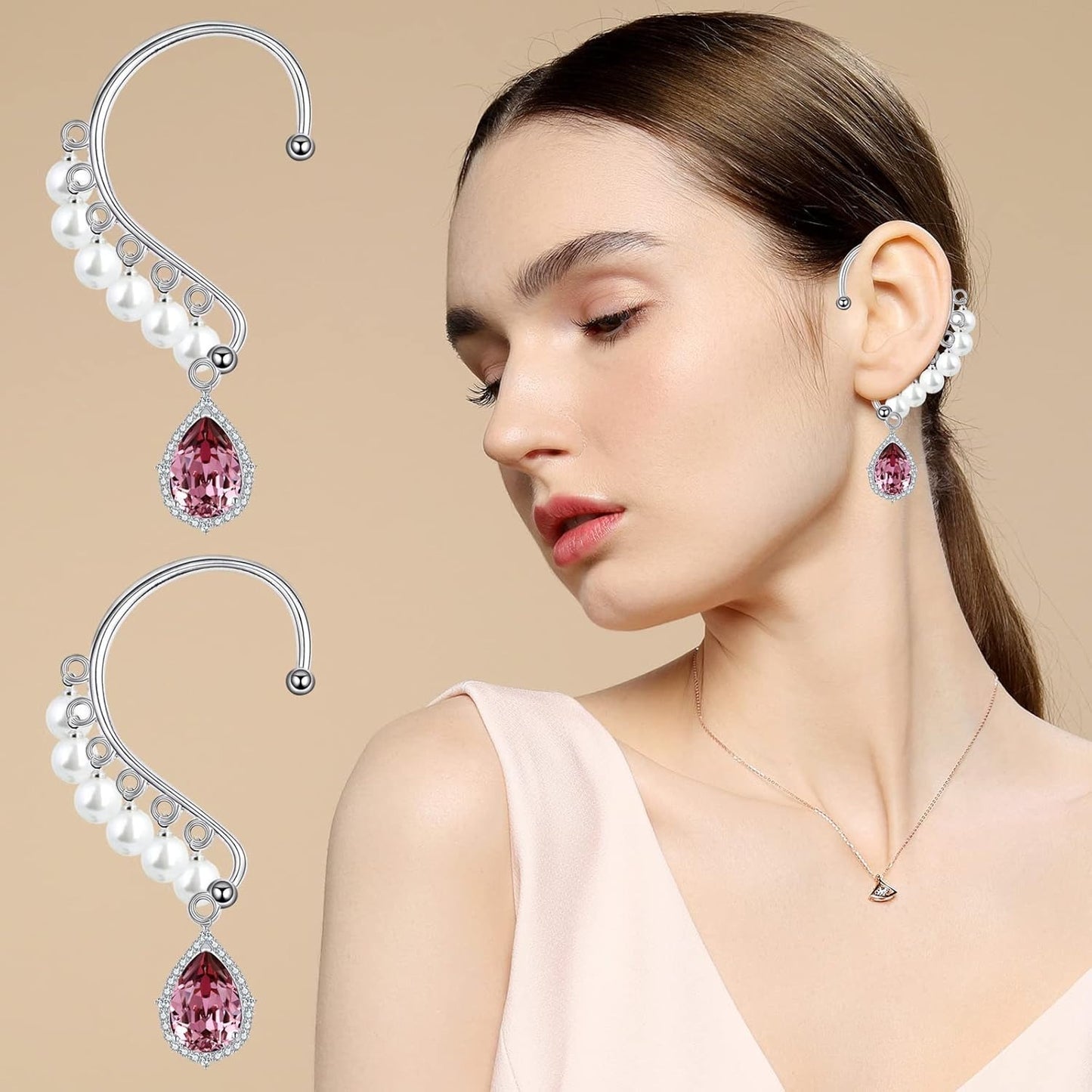 20pcs Silver Ear Cuffs Wrap 7 Holes Earring Hooks Non Pierced Around Ear Wraps Ear Cuff Tassel Drop Earrings Components for DIY Earrings Jewelry Making Decoration