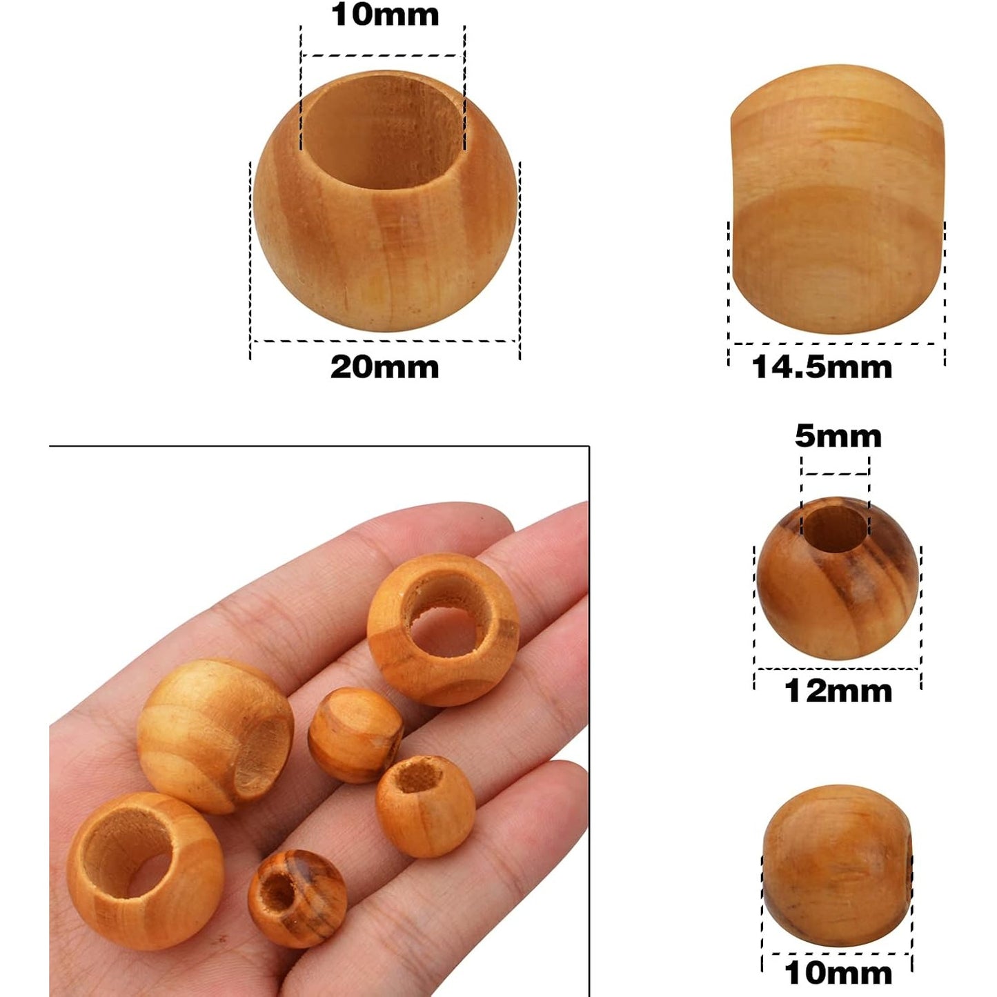 150pcs Brown Round Wood Beads Large Hole Natural Wooden Beads Wood Loose Spacer Beads for DIY Jewelry Handmade Decorations