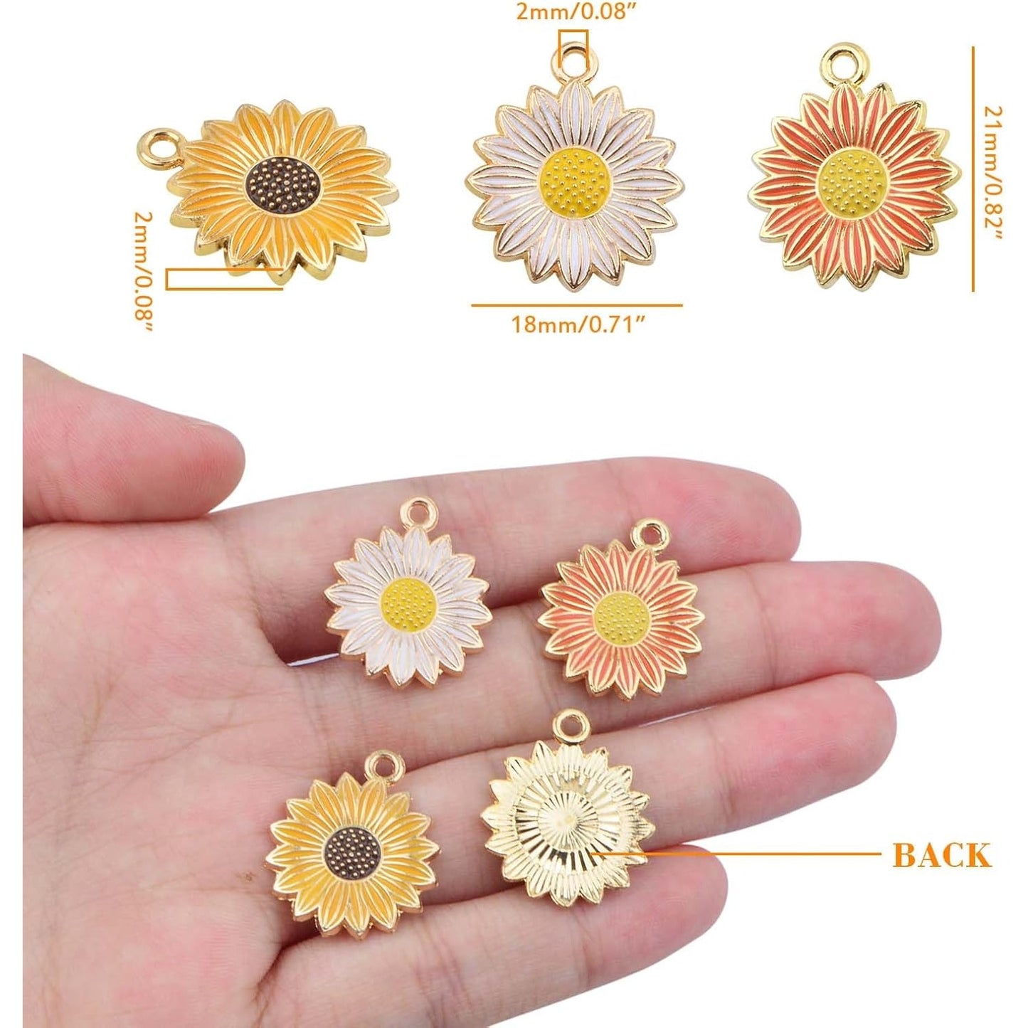 30 Pieces Alloy Enamel Sun Flower Shape Charms Lovely Daisy Flower Sunflower Dangle Pendants Craft Supplies for DIY Necklace Bracelet Earrings Jewelry Making, 3 Colors