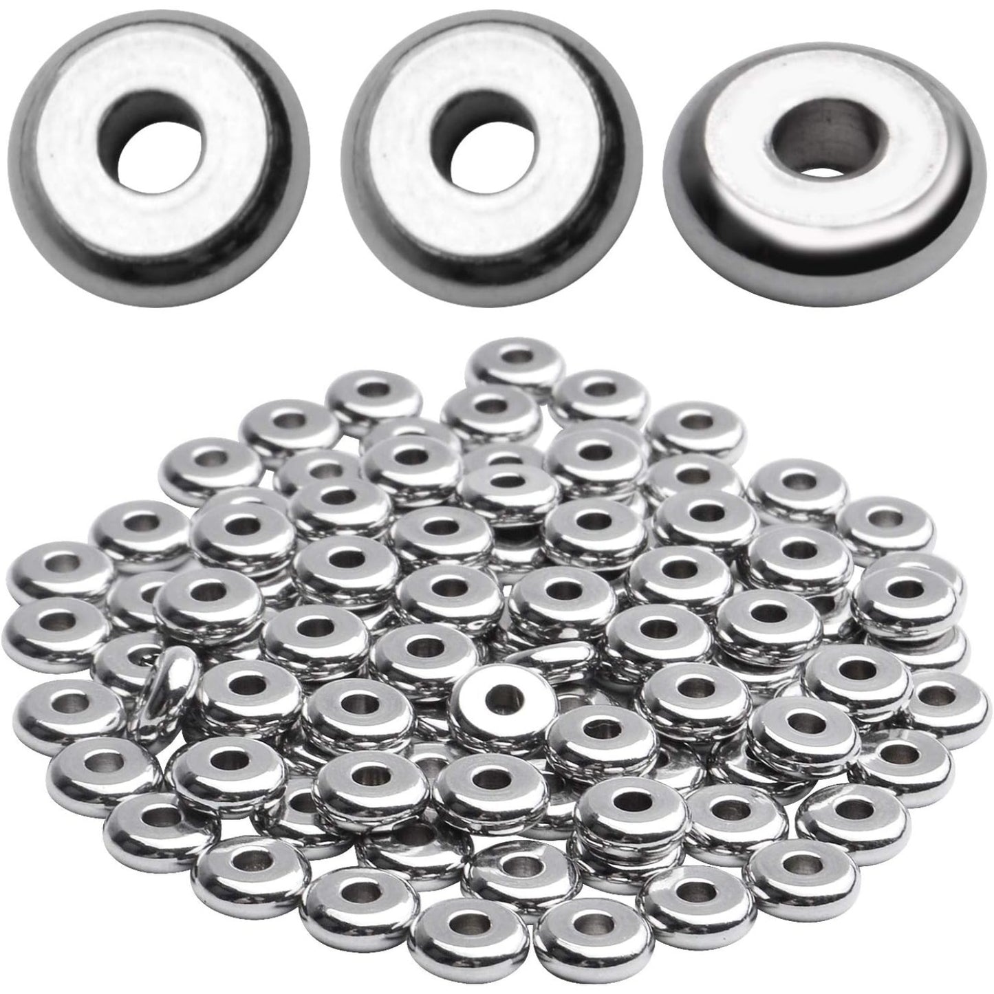 Rondelle Spacer Beads, 100pcs Stainless Steel Disc Rondelle Slices, 6x2mm