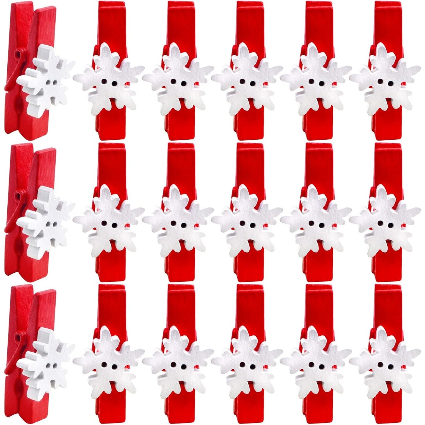 50 Pieces Snowflake Wood Clips Christmas Snowflake Wooden Clothespins Photo Frame Paper Peg Pins DIY Craft Clips for Home School Art Crafts, Red
