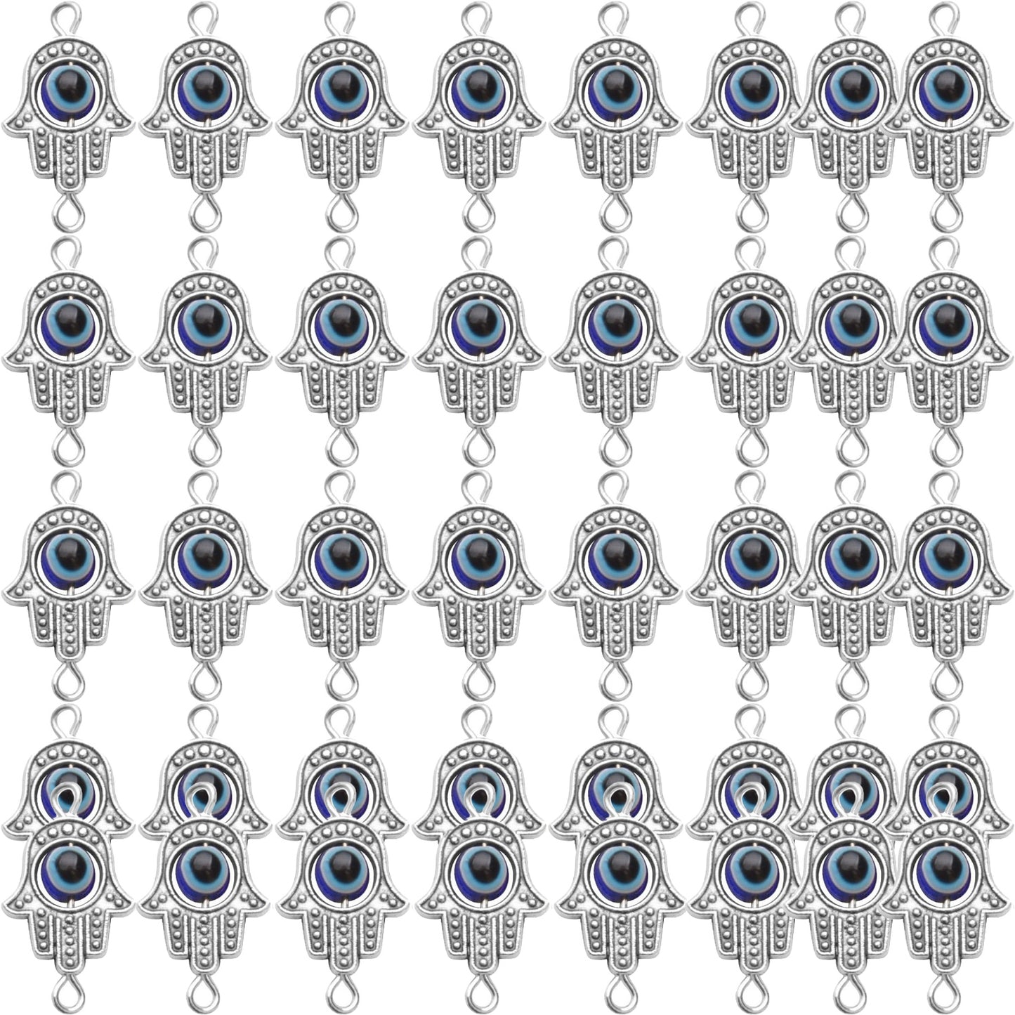 Hamsa Hand Beads Charms, 40pcs Antique Blue Evil Eye Beads Fashion Connectors Pendants Fatima Symbol Charms for DIY Necklace Bracelet Jewelry Making