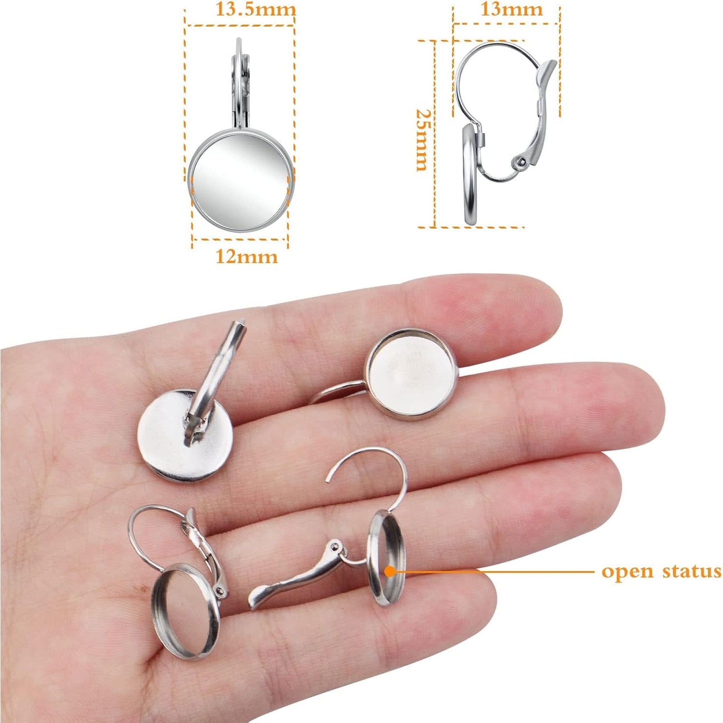 Hook Earring Cabochon Settings, 20 Pieces Lever Back Hook Earrings with Flat Round Tray Blank Cabochon Setting Ear Wires for Earring Designs(12 mm)
