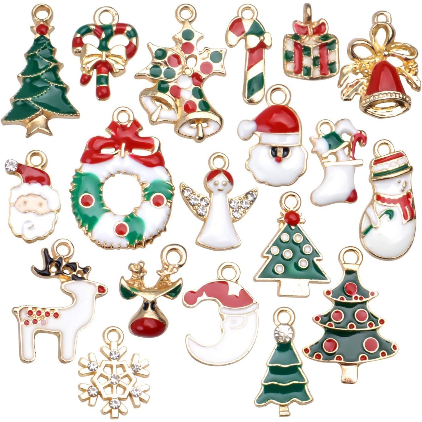 Christmas Theme Pendants,19 Pieces Assorted Enamel Gold Plated Charms for DIY Jewelry Xmas Gifts,19 Styles
