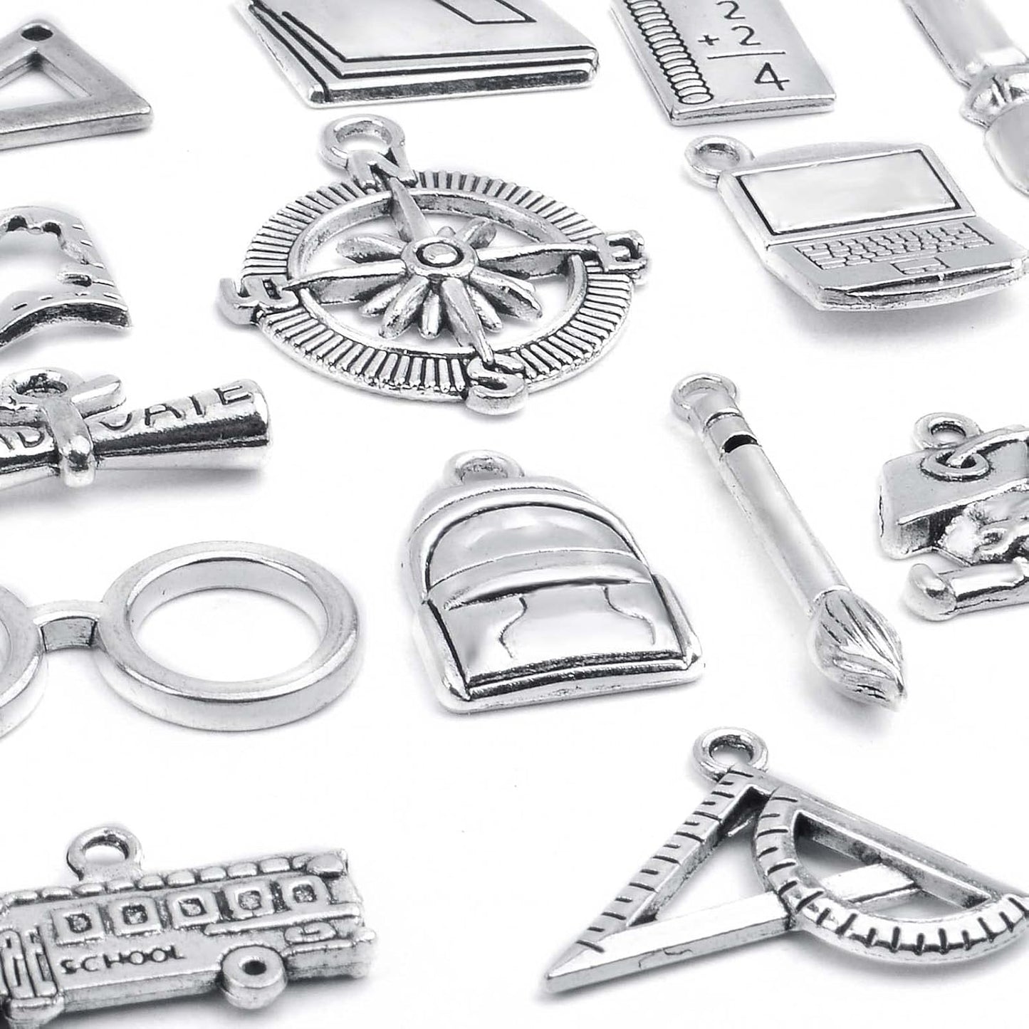 63pcs Antique Silver School Teacher Graduation Charms for DIY Jewelry Making