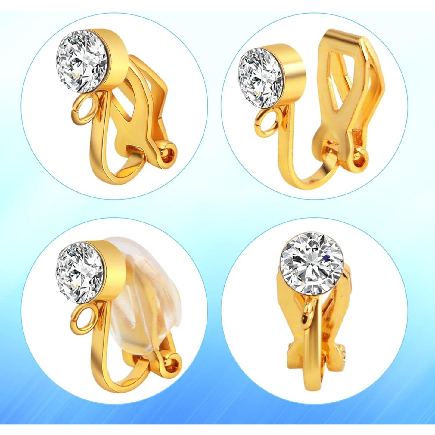 16pcs Clip-on Earring Converters Brass Triangle Earring Clips with Crystal Rhinestone Earring Findings and 16pcs Silicone Ear Pads for Non-Pierced Ears DIY Jewelry Making, 2 Colors