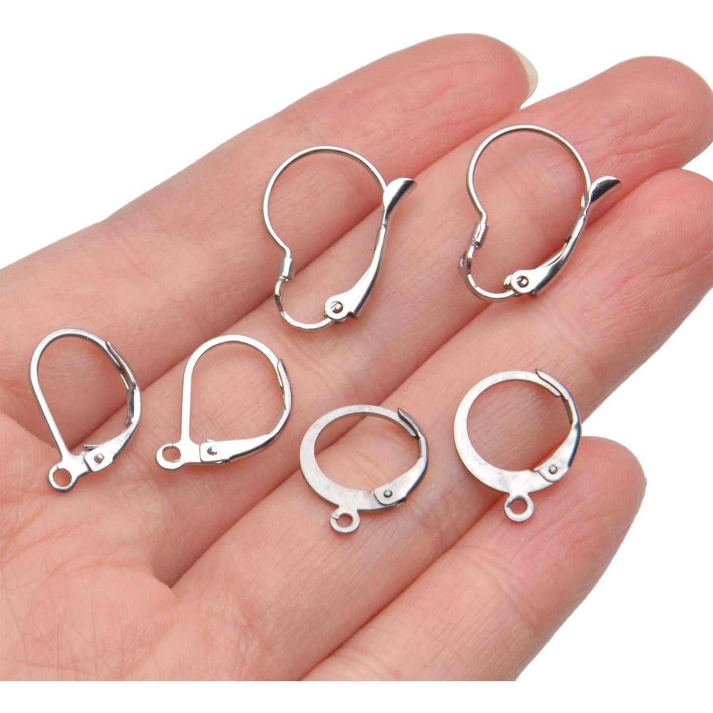 30pcs Stainless Steel Leverback Earrings Hooks: Round, Oval, Gourd - Silver