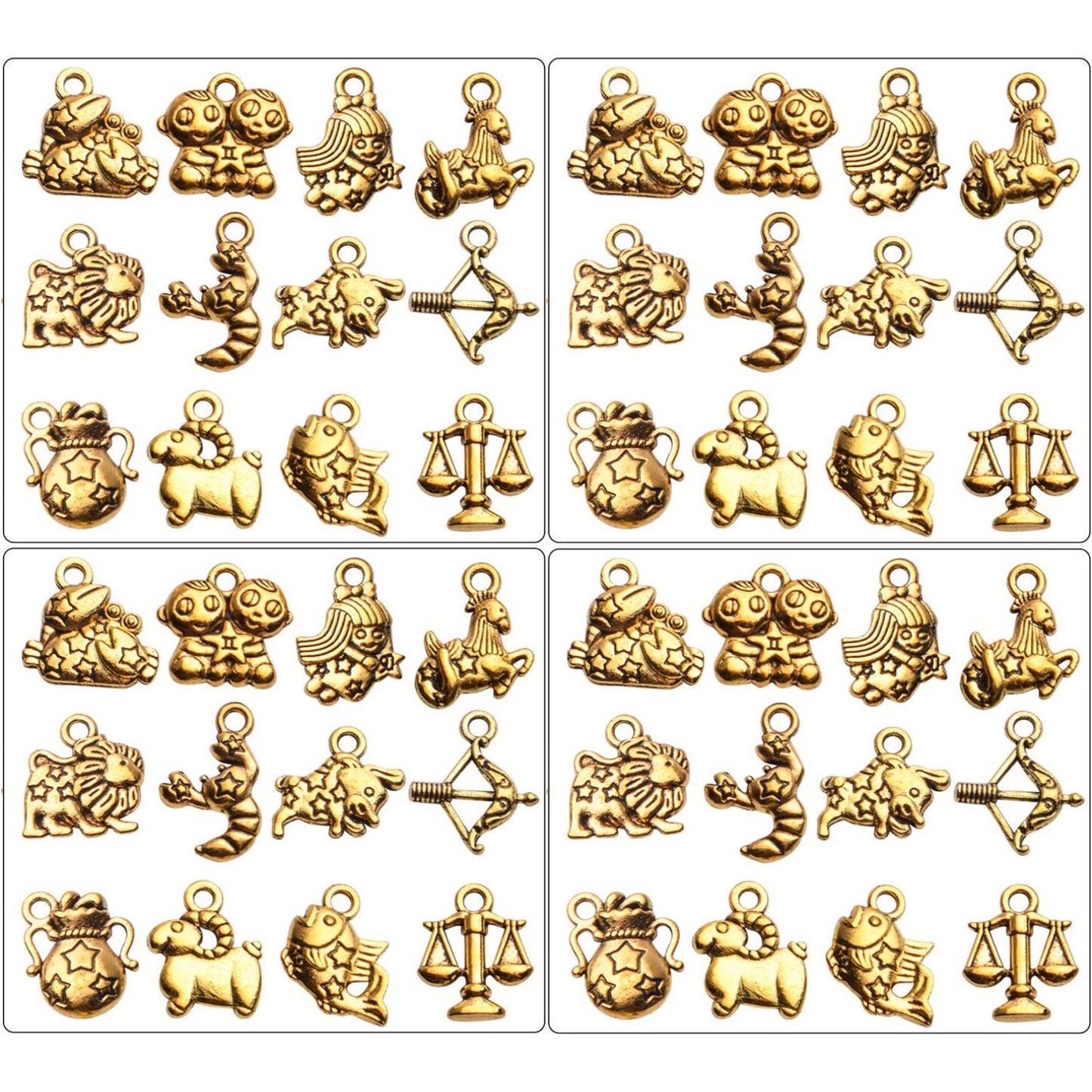 Constellation Charm Pendants,48pcs Constellation Zodiac Charms Zodiac Charms Bulk 12 Constellations Charms for Jewelry Making Necklace Bracelet Crafting,Antique Silver/Antique Golden/Golden/Bronze
